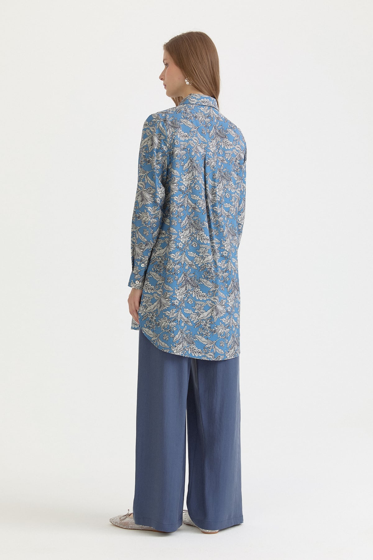 Desenli Basic Lyocell Tunik  İndigo