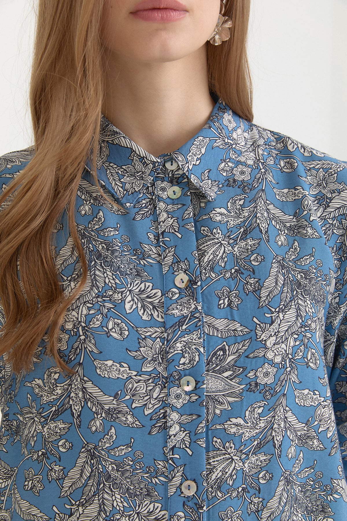 Desenli Basic Lyocell Tunik  İndigo