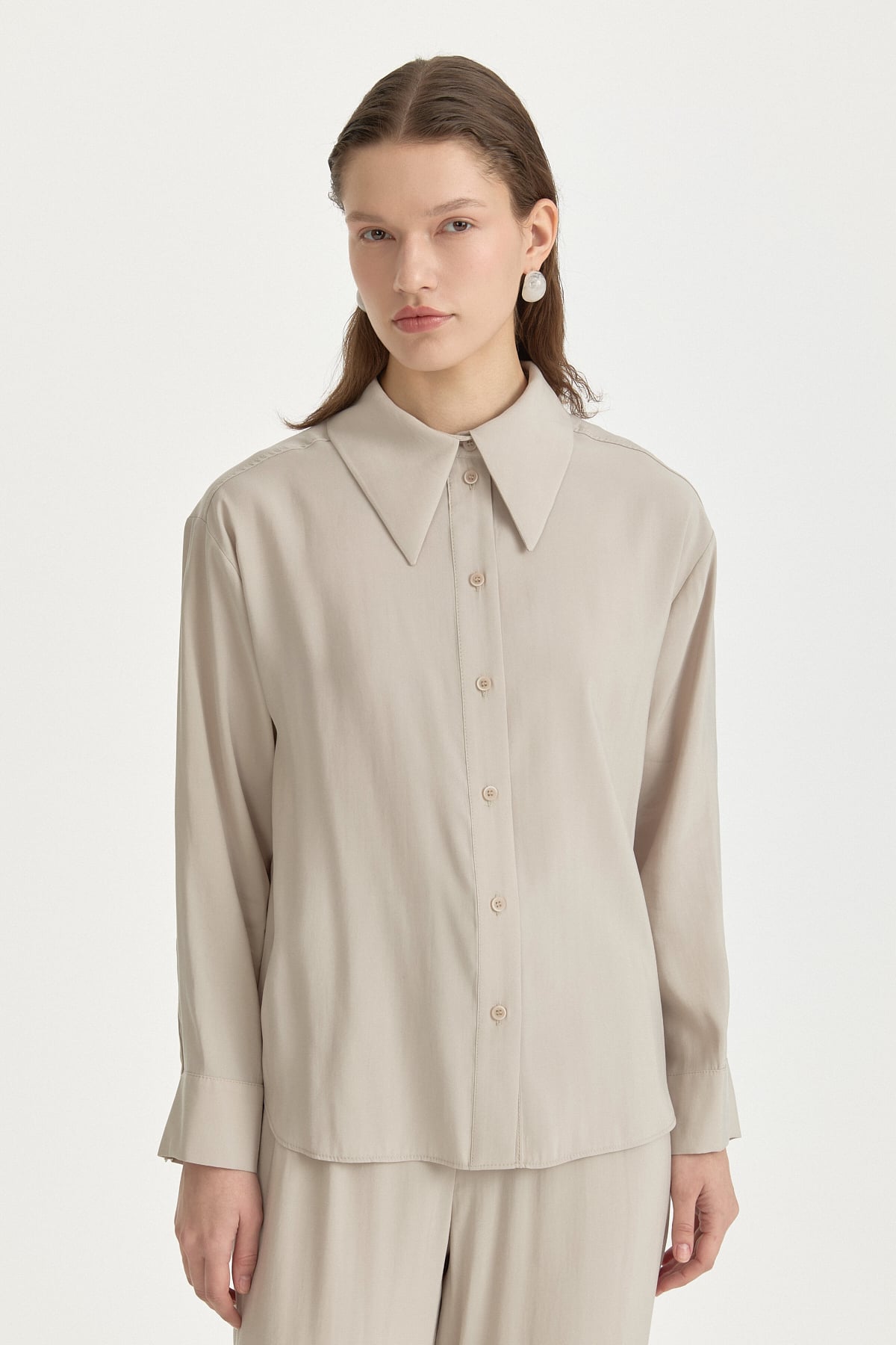 Düşük Kollu Basic Modal Gömlek  Taş