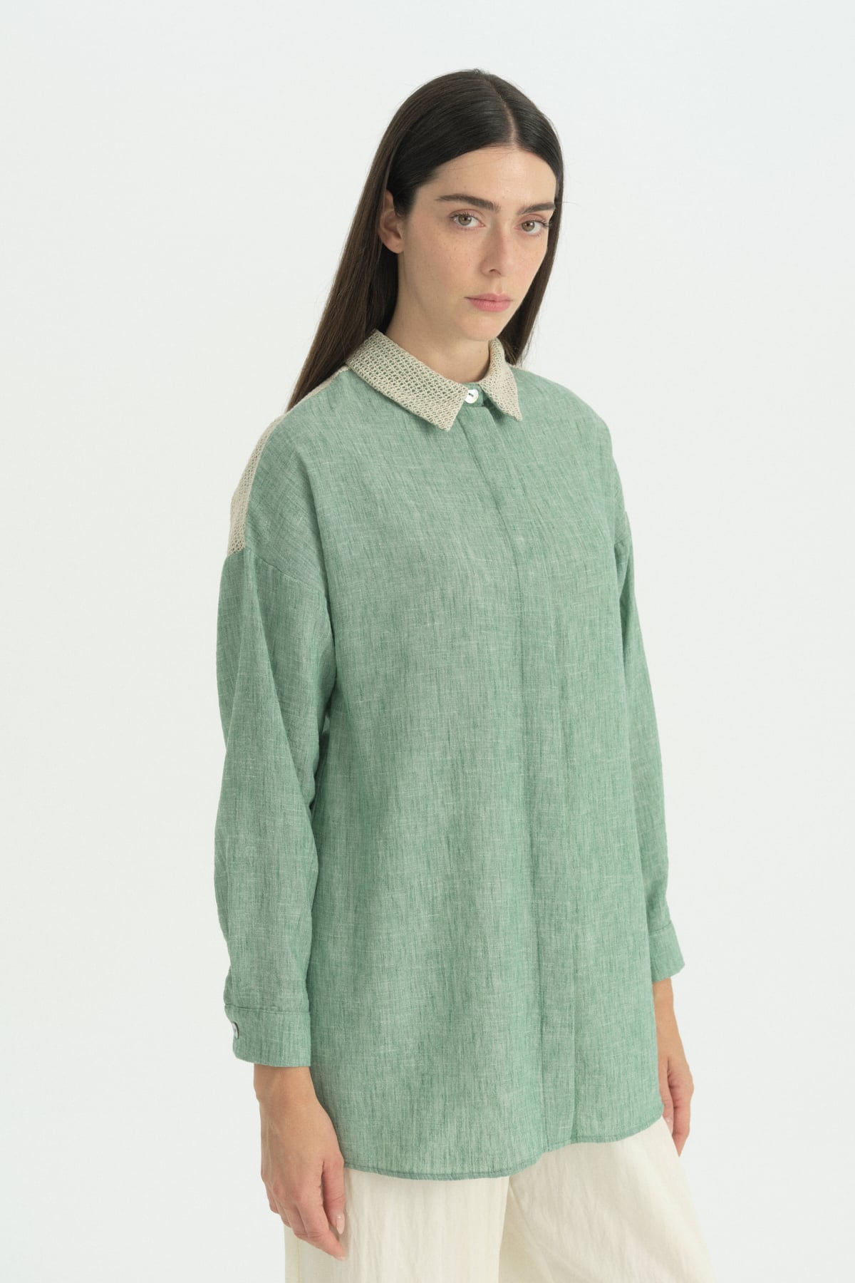 File Detaylı Doğal Kumaş Tunik  Benetton Yeşili