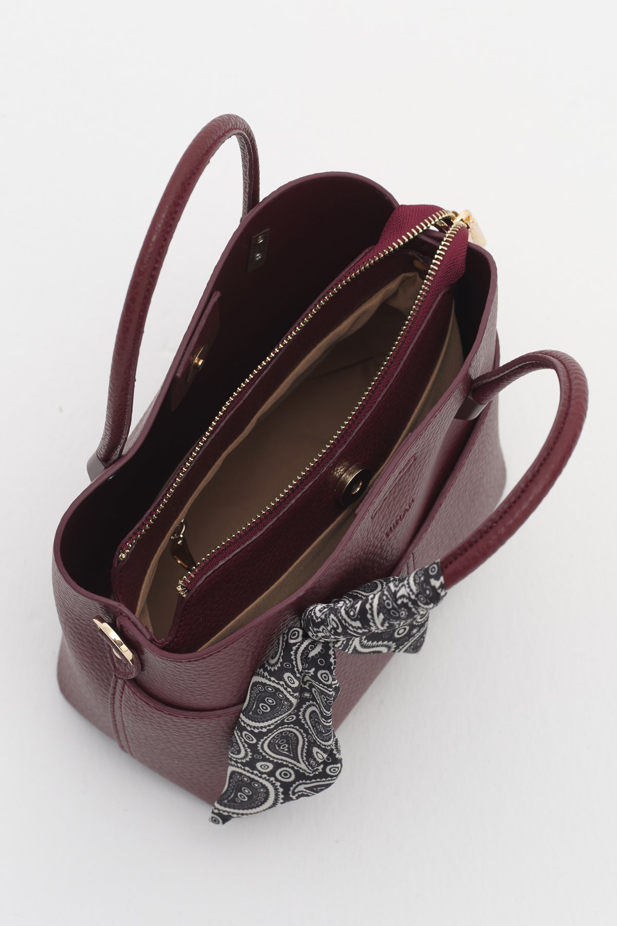 Fular Aksesuarlı Satchel Çanta  Bordo
