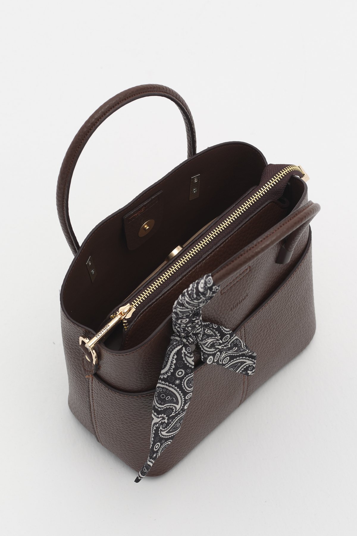 Fular Aksesuarlı Satchel Çanta  Kahve