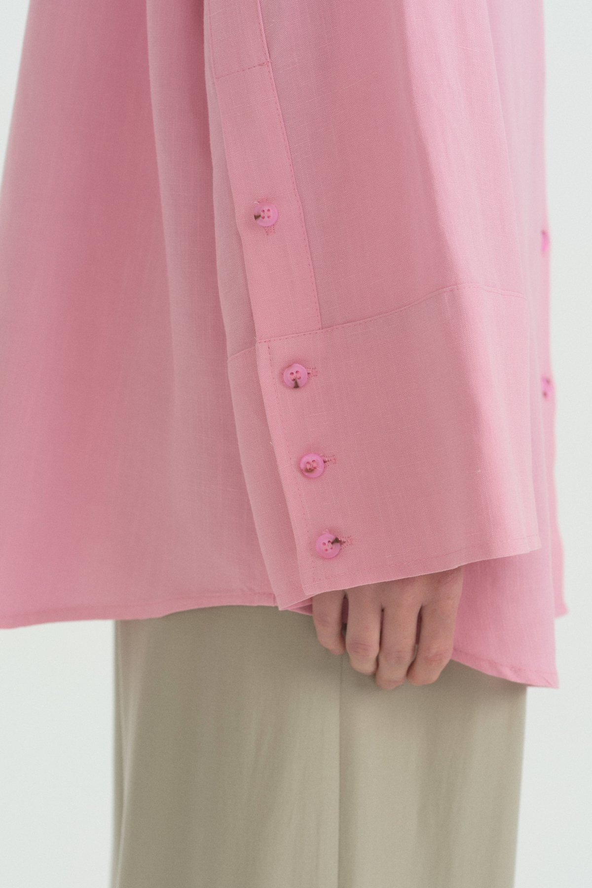 Geniş Manşetli Keten Tunik  Pembe