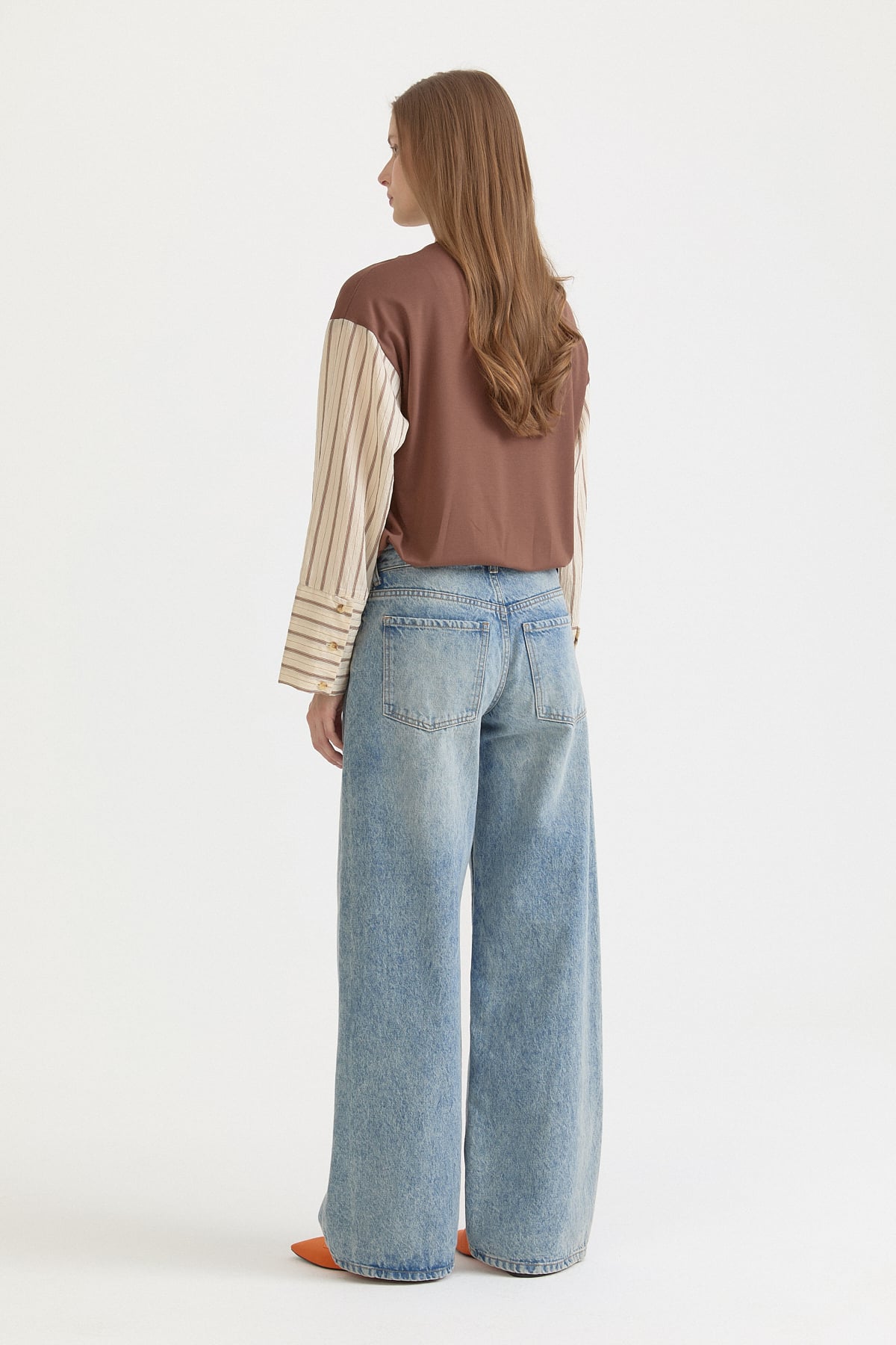 Geniş Manşetli Ribanalı Örme Rayon Sweat  Kahve