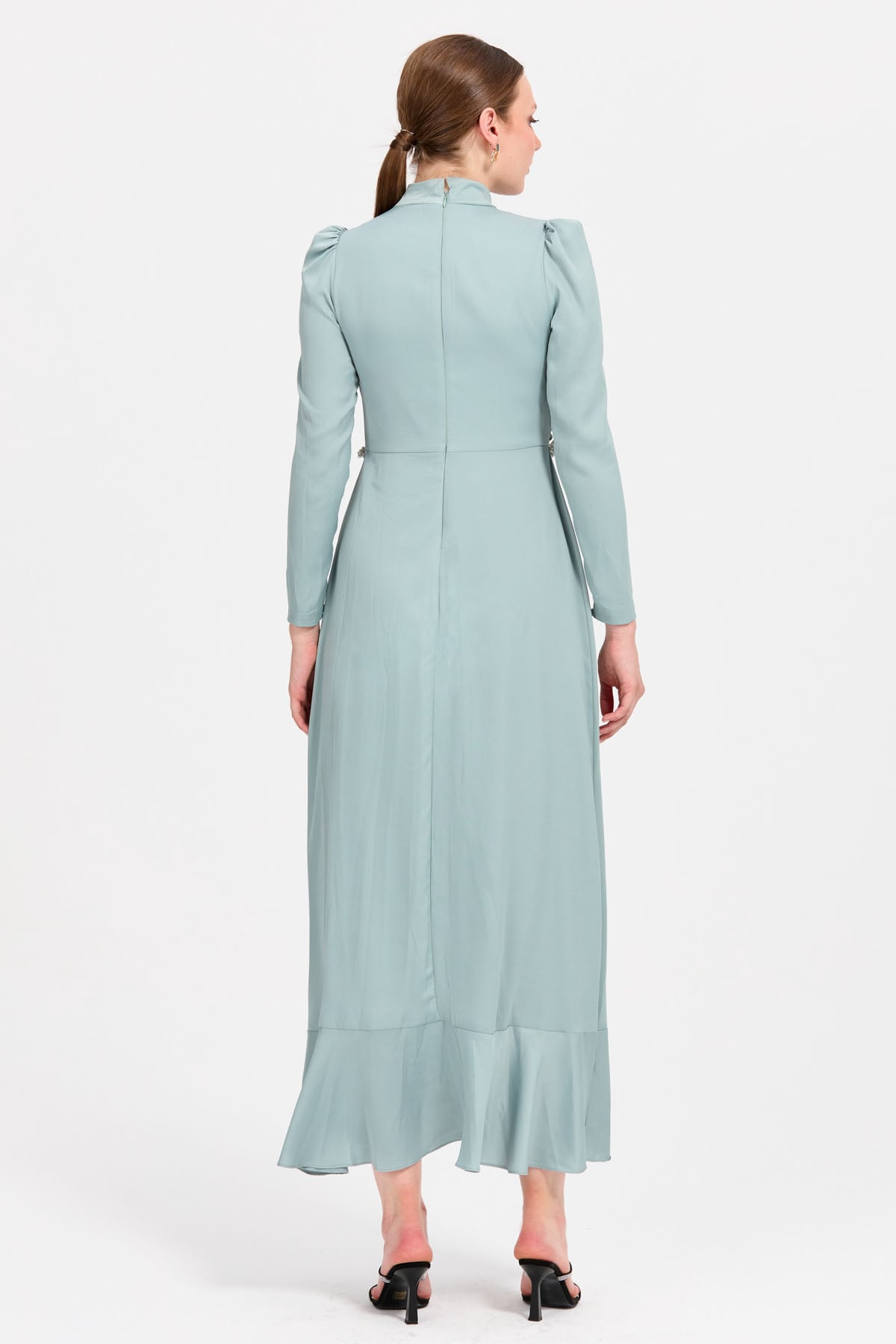 HENNİN Elbise Fırfır Detaylı Elbise  Mint_modest