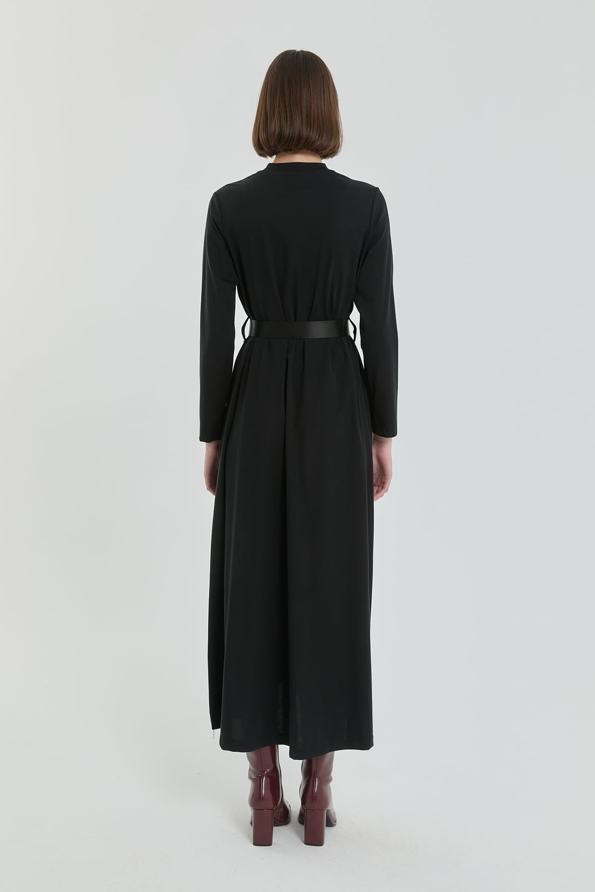 Kemerli Çelik Örme Elbise  Siyah