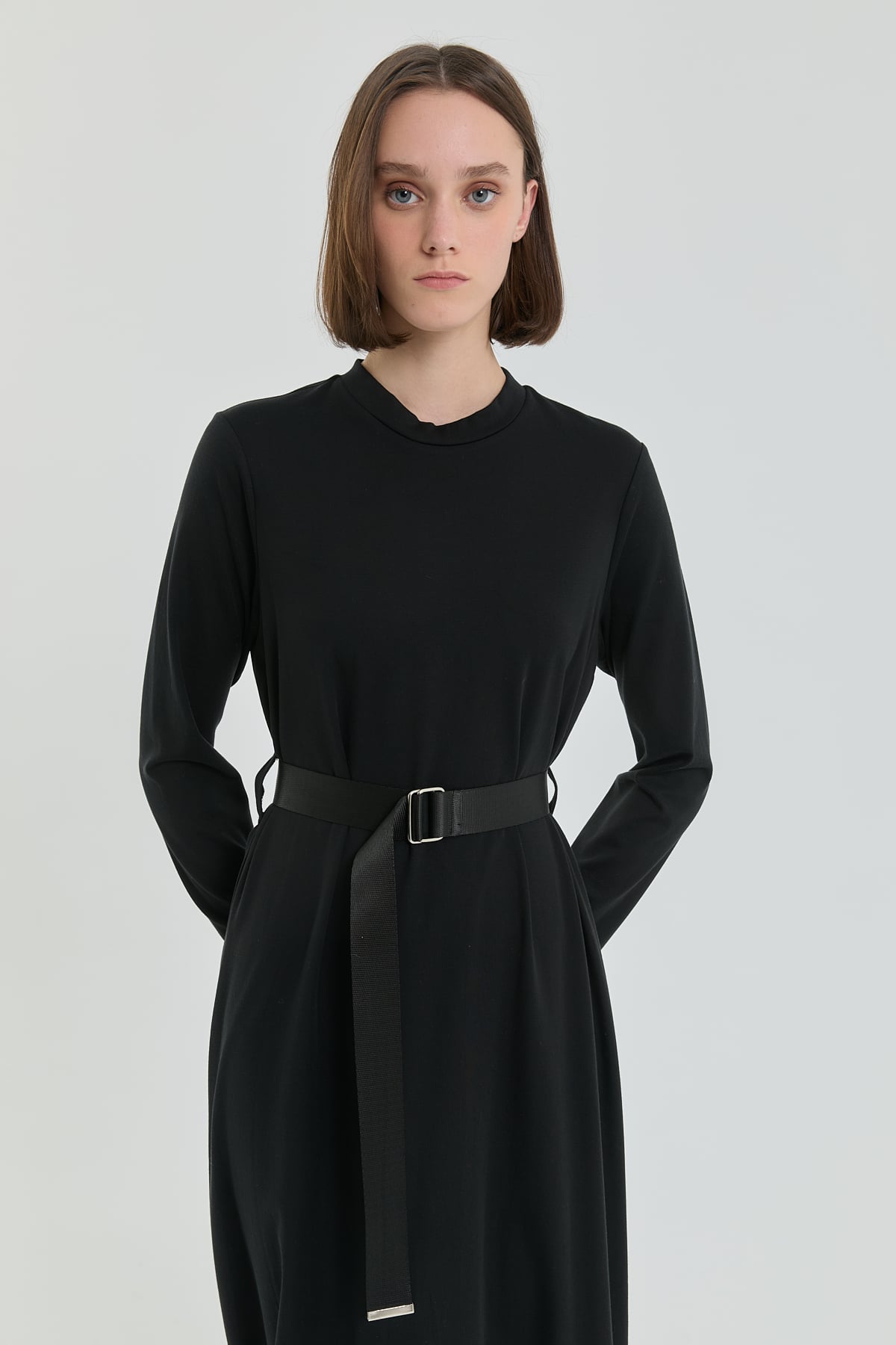 Kemerli Çelik Örme Elbise  Siyah