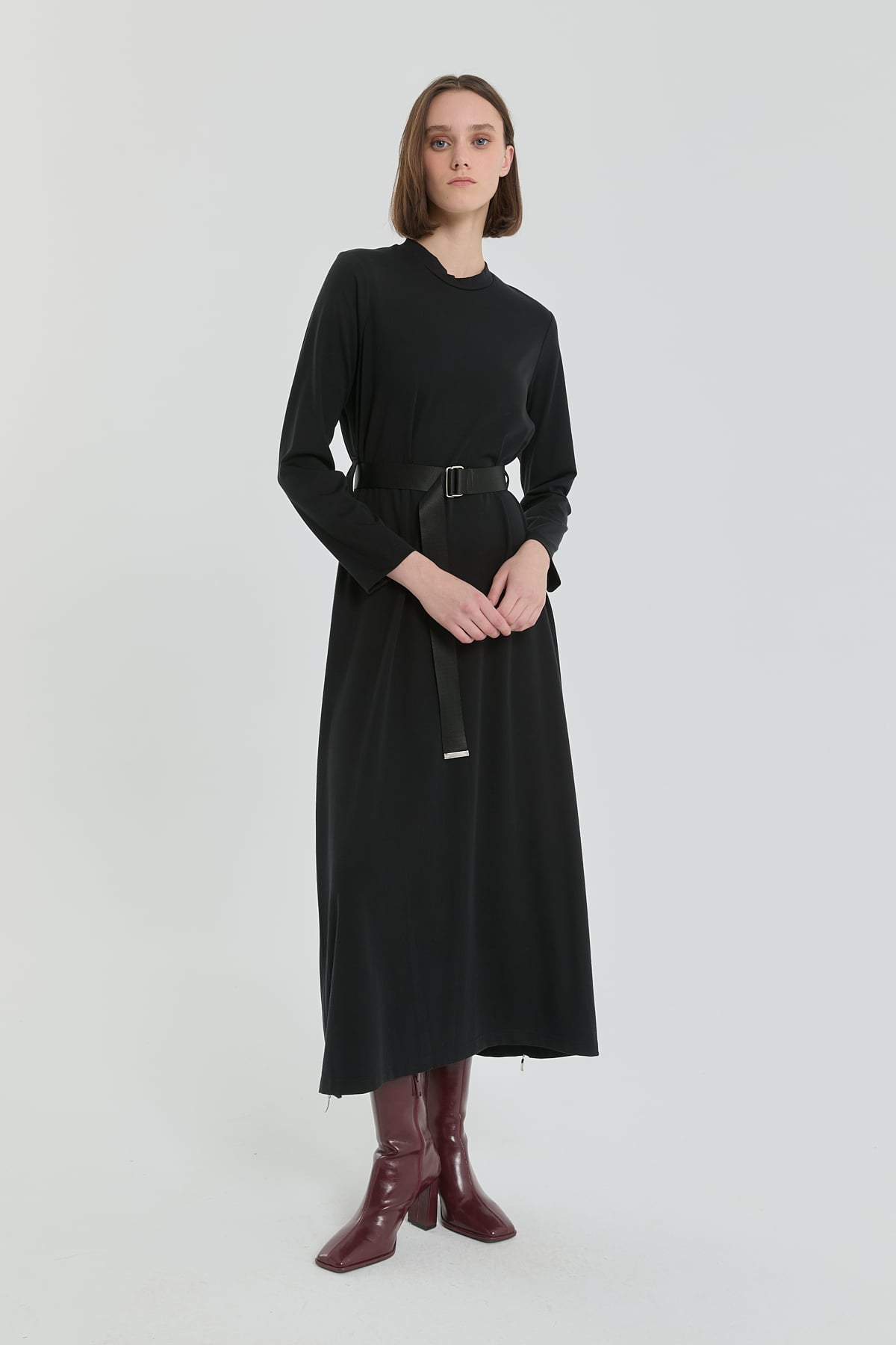 Kemerli Çelik Örme Elbise  Siyah