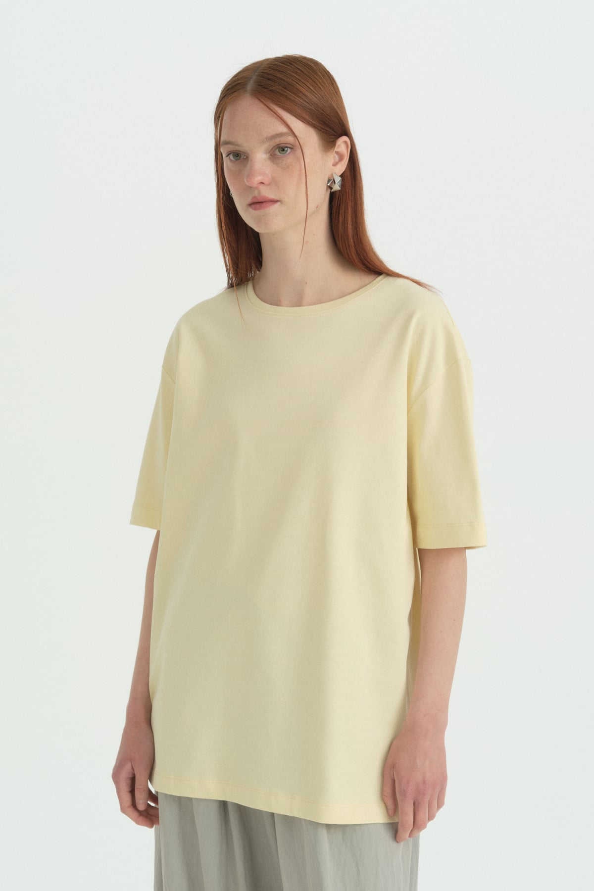 Kısa Kollu Basic Pamuk T-Shirt  Tereyağ Sarısı