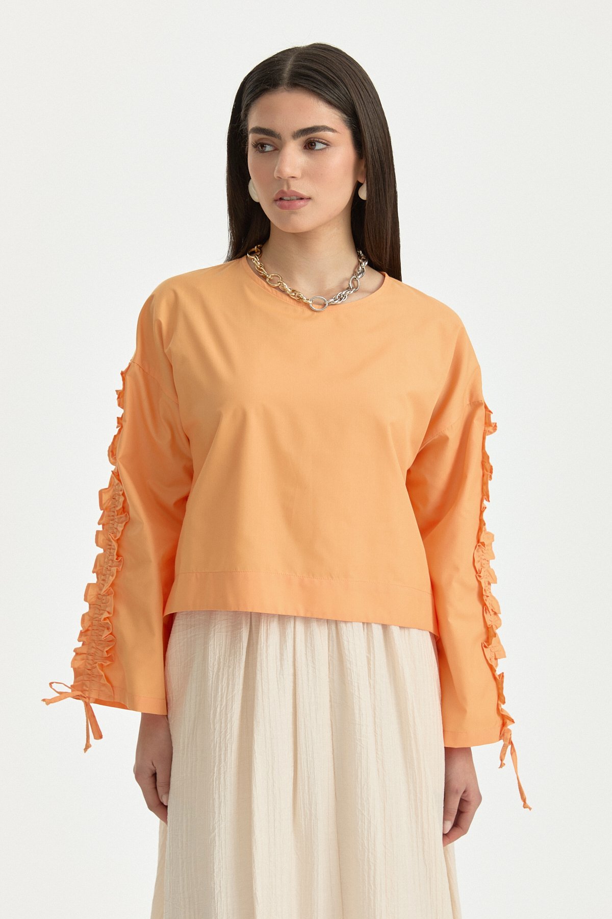 Kolları Büzgü Detaylı Bluz  Oranj