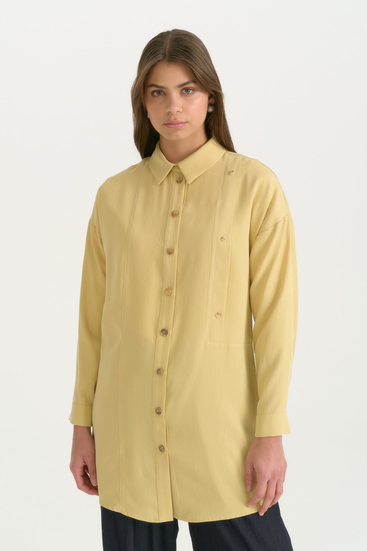 Kontrast Dikiş Detaylı Oversize Lyocell Tunik  Asit