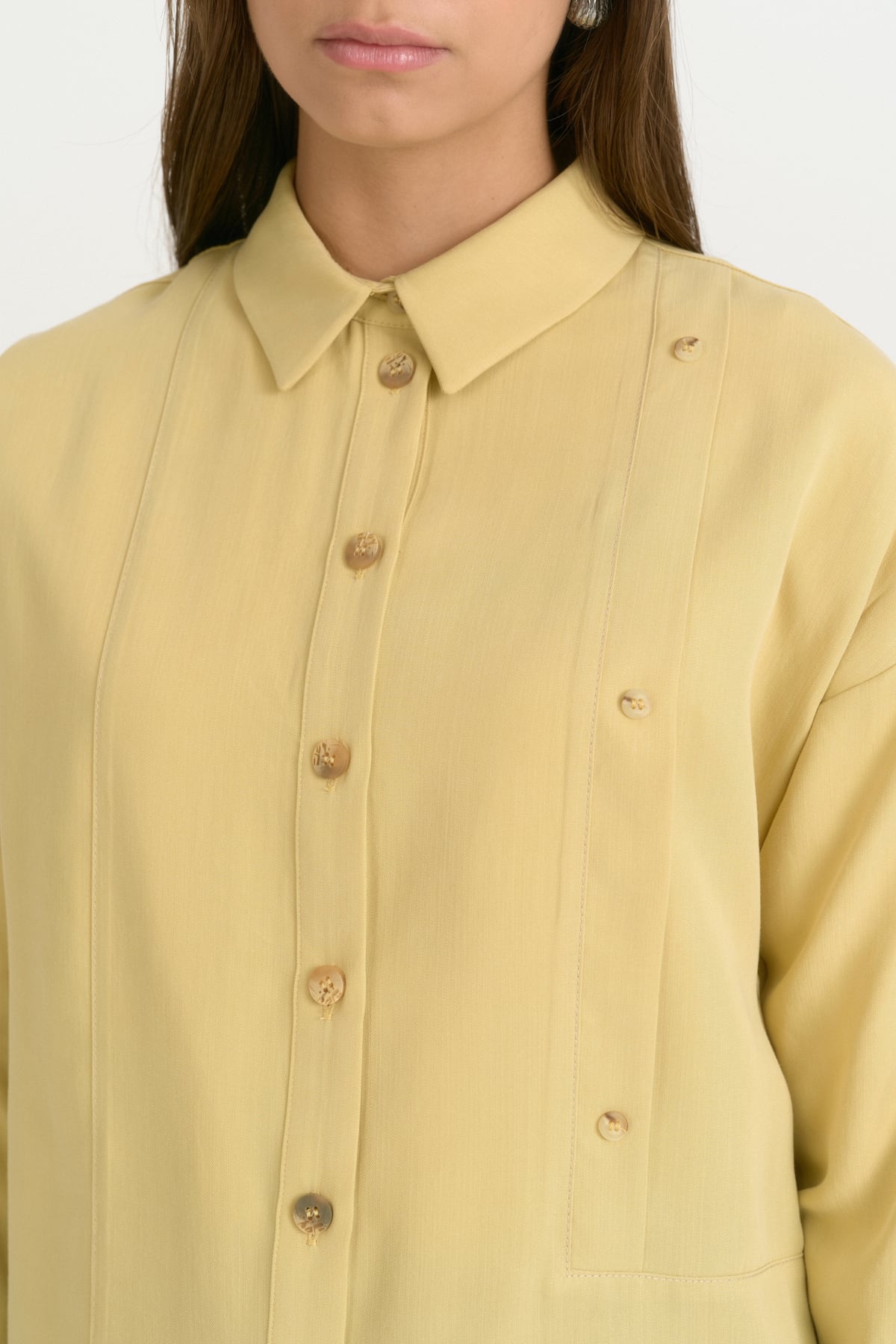 Kontrast Dikiş Detaylı Oversize Lyocell Tunik  Asit