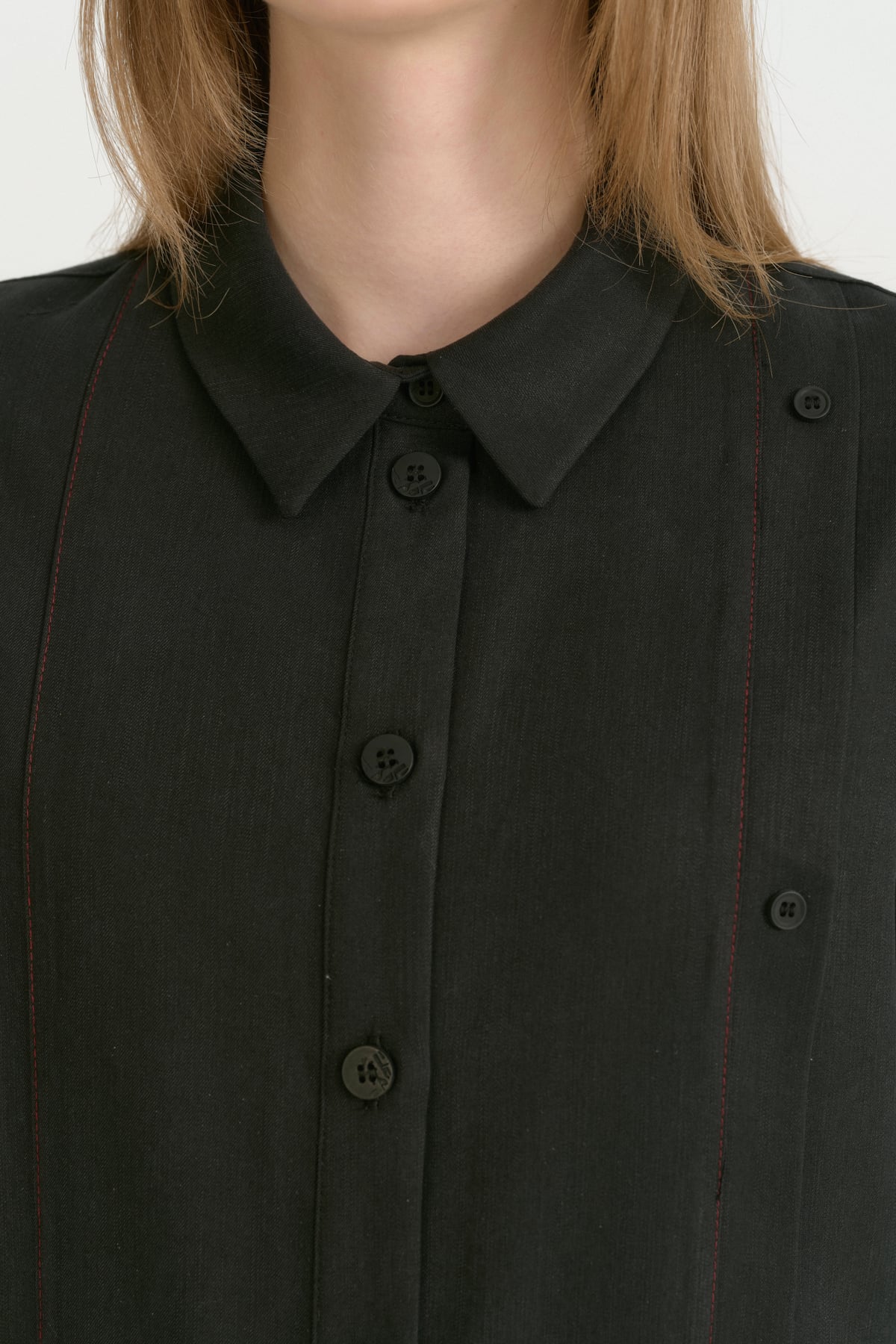 Kontrast Dikiş Detaylı Oversize Lyocell Tunik  Siyah