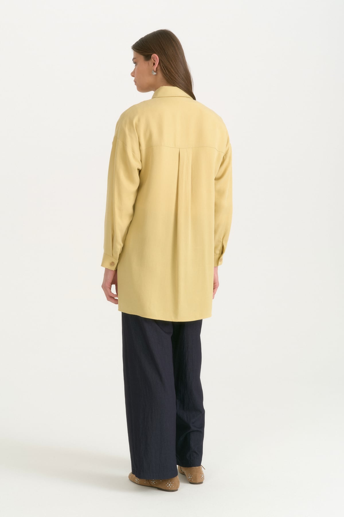 Kontrast Dikiş Detaylı Oversize Lyocell Tunik  Asit