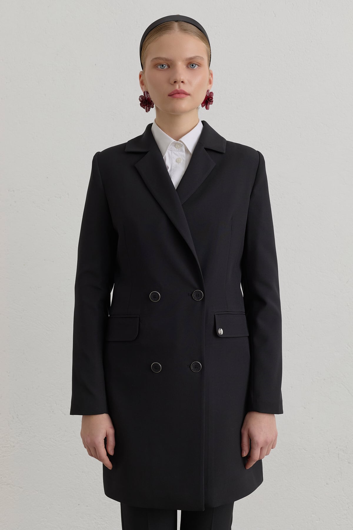 Kruvaze Blazer Basic Ceket  Siyah