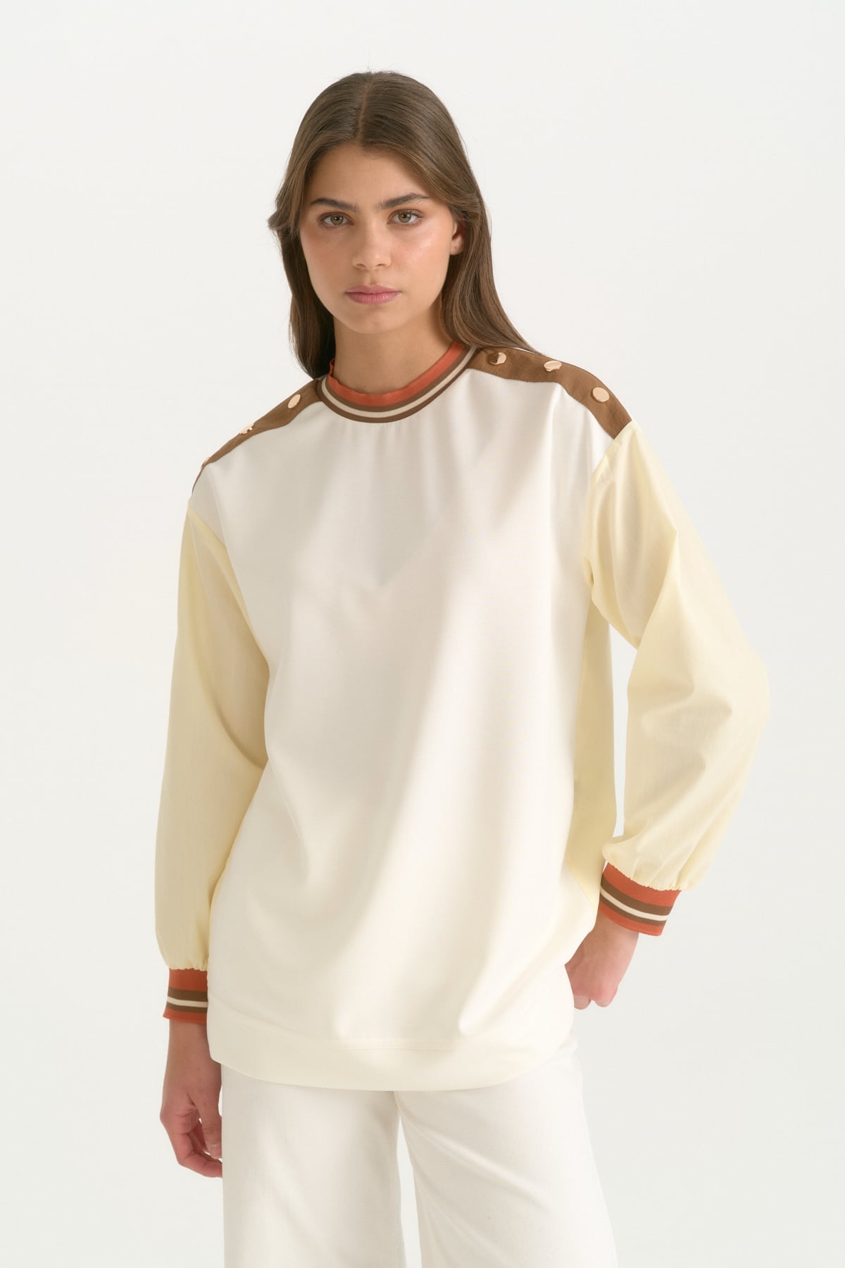 Kumaş Mixli Ribanalı Modal Karışımlı Sweat  Sarı