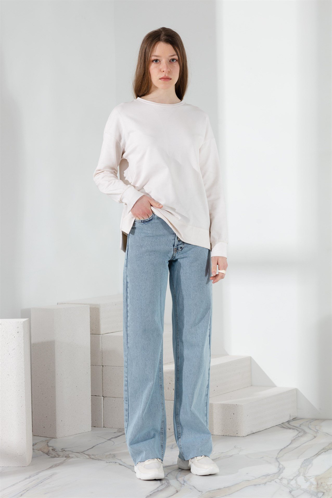 MY MAGAZİN Pantolon 90's Denim Pantolon  Açık Mavi_modest