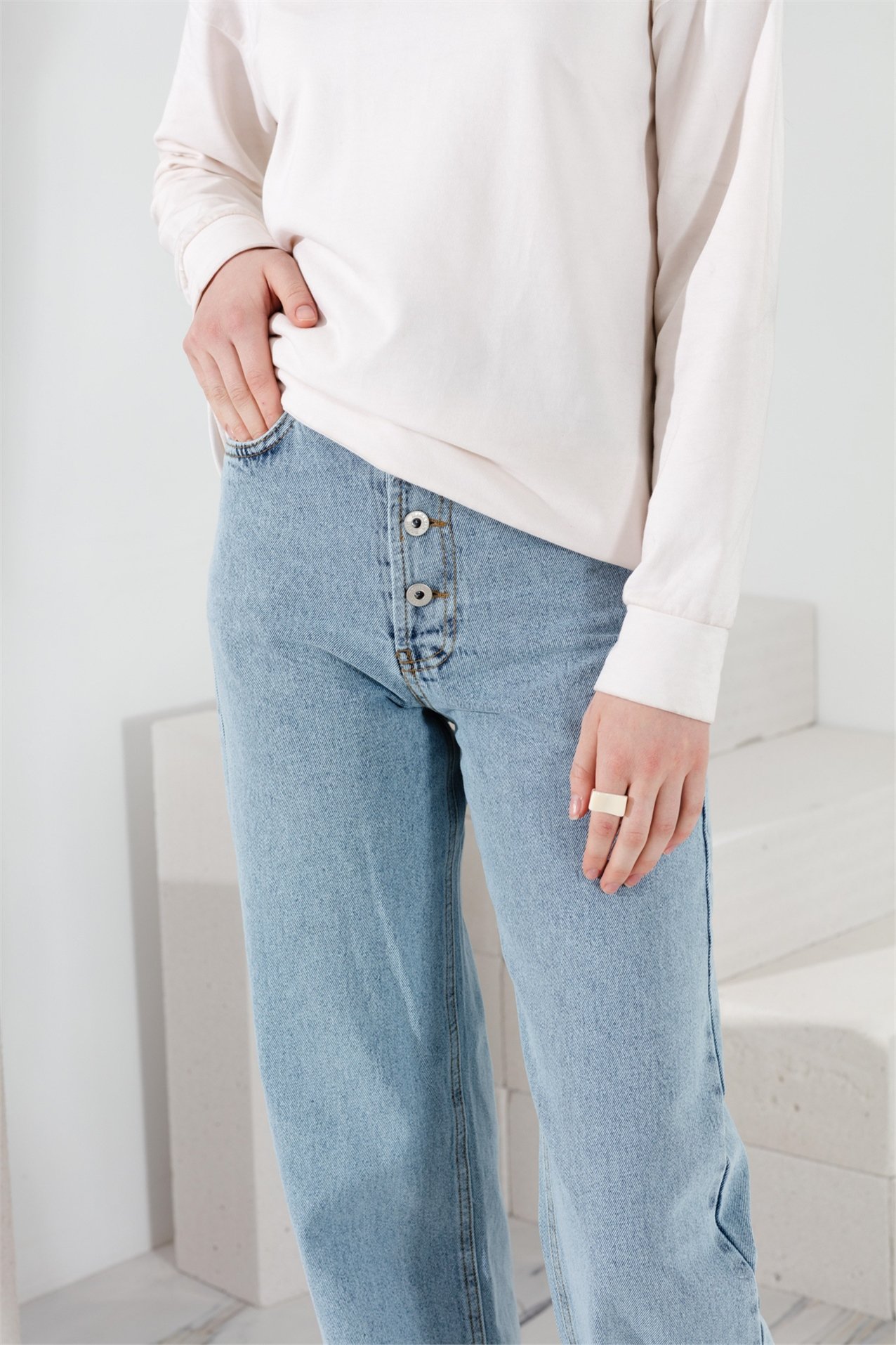 MY MAGAZİN Pantolon 90's Denim Pantolon  Açık Mavi_modest