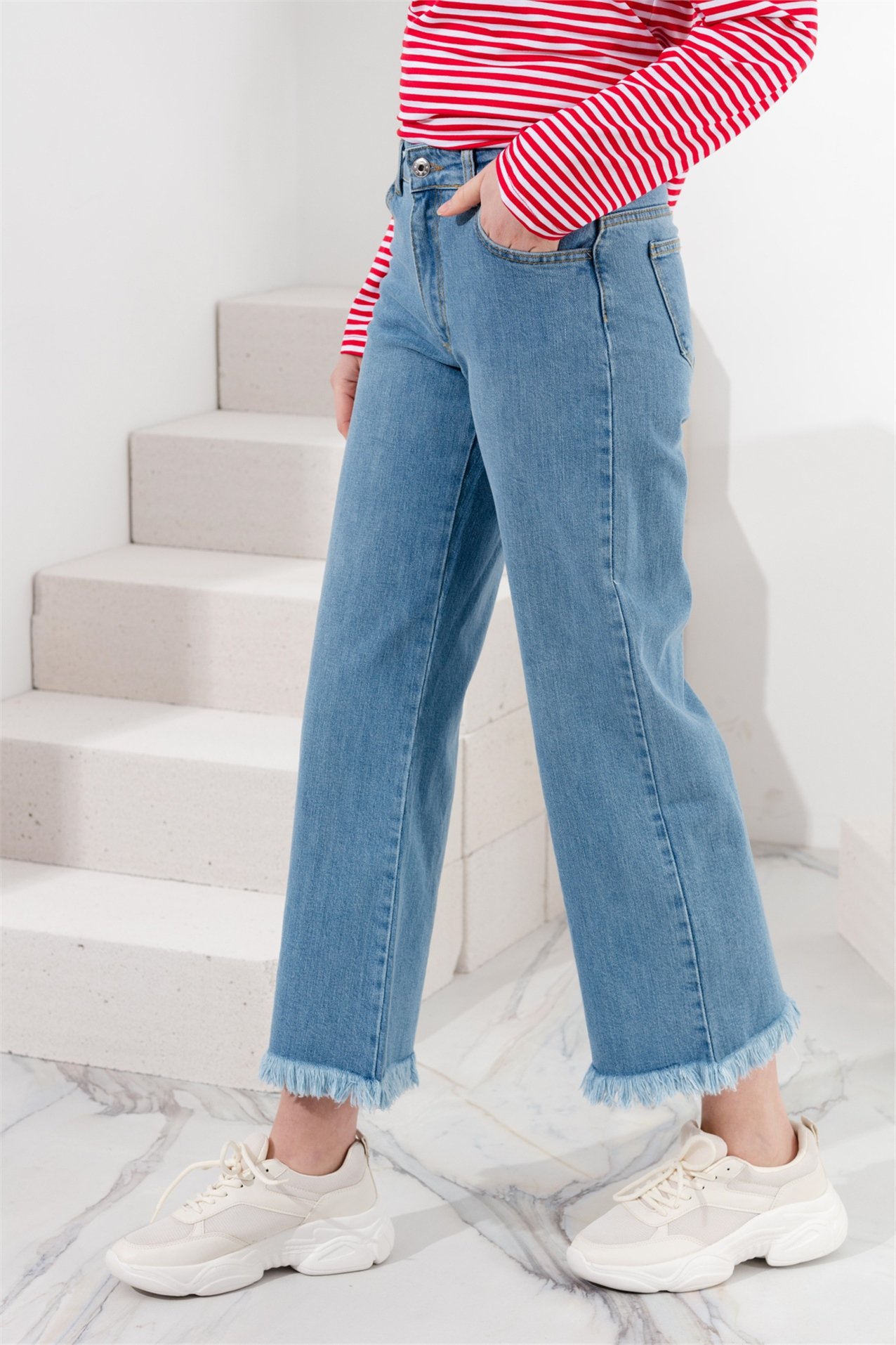 MY MAGAZİN Pantolon Denim Bol Pantolon  Açık Mavi_modest