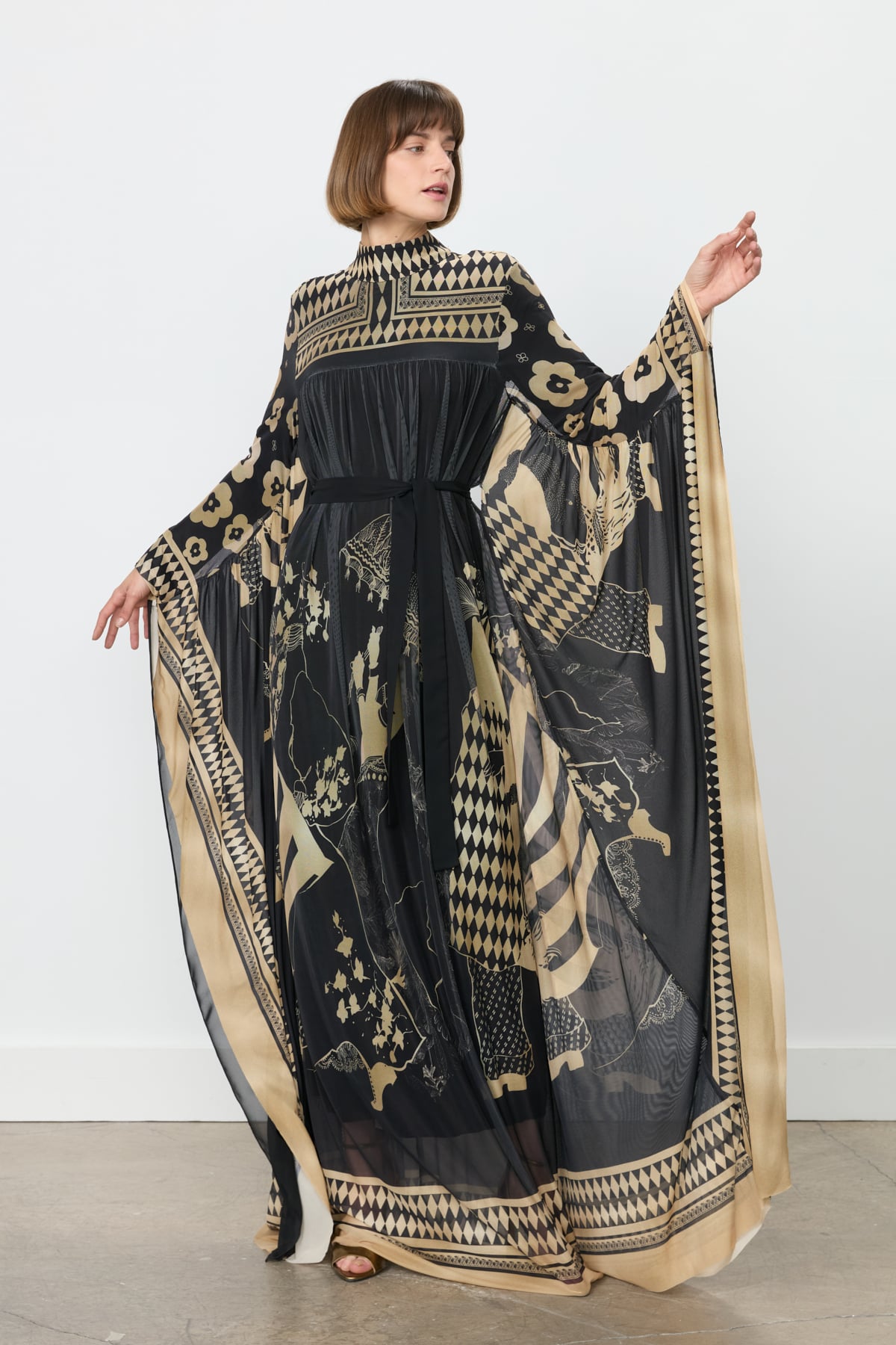 MY312 Elbise Desenli Abaya  Siyah_modest