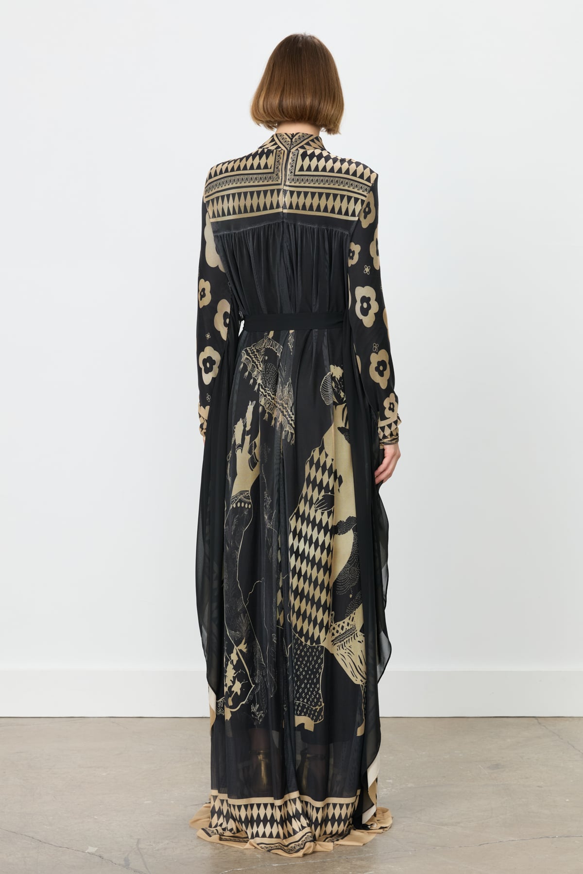 MY312 Elbise Desenli Abaya  Siyah_modest