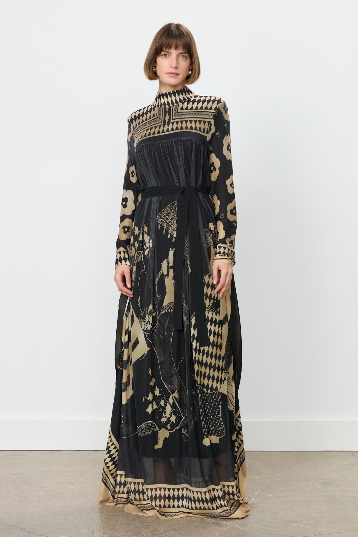 MY312 Elbise Desenli Abaya  Siyah_modest