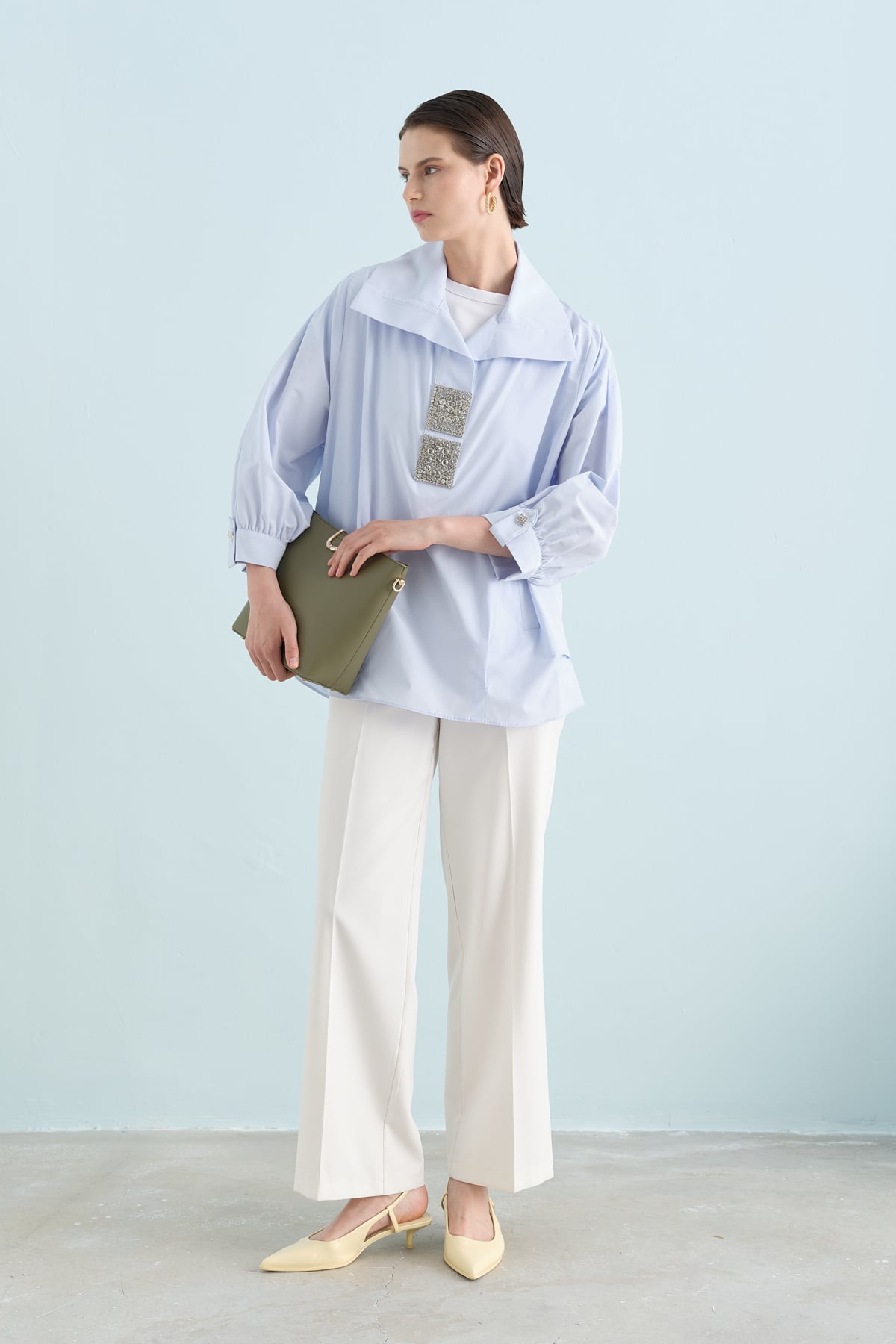 MY312 Tunic Kare Taşlı Gömlek Tunik  Mavi_modest