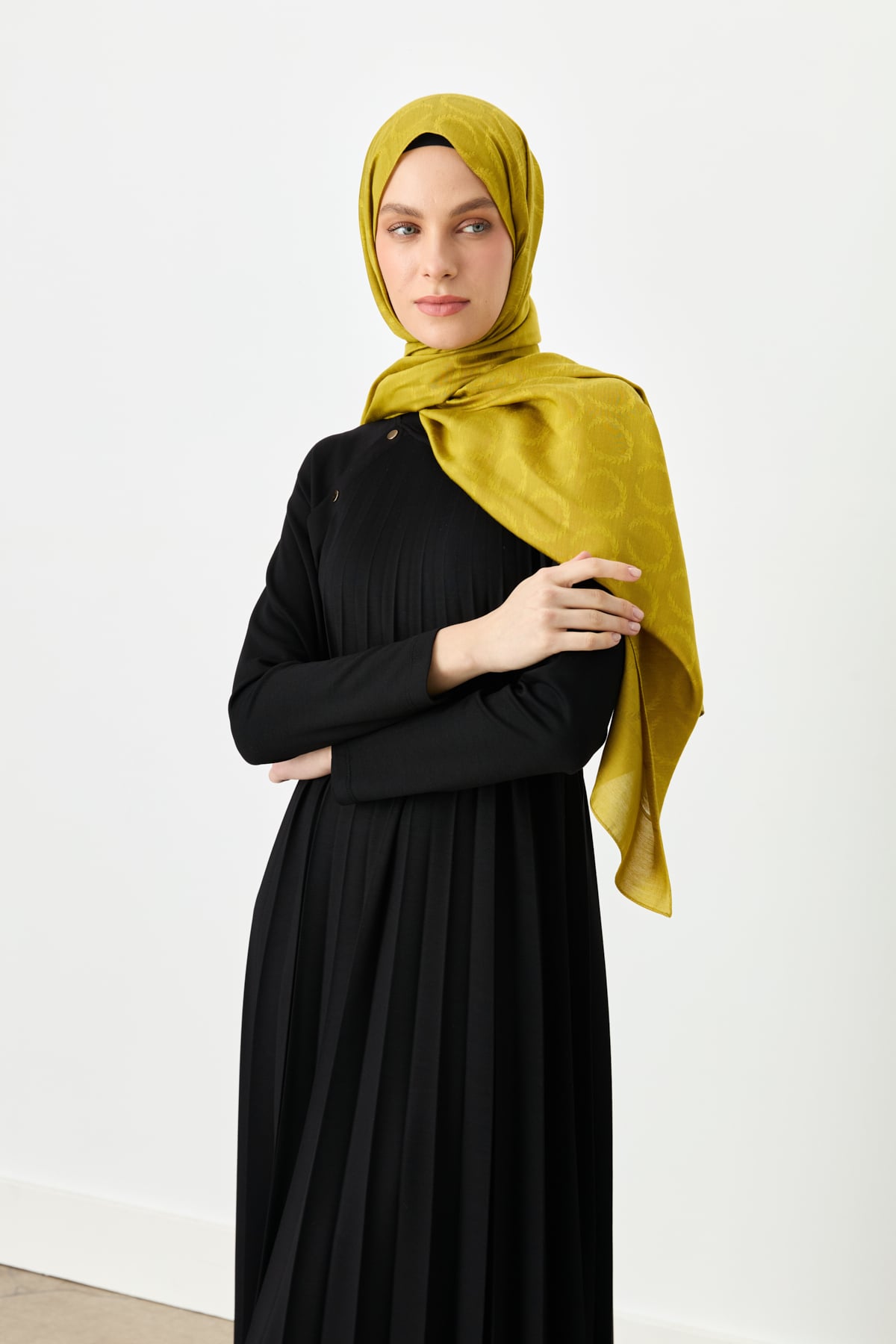 MY312 Dress Piliseli Elbise  Siyah_modest