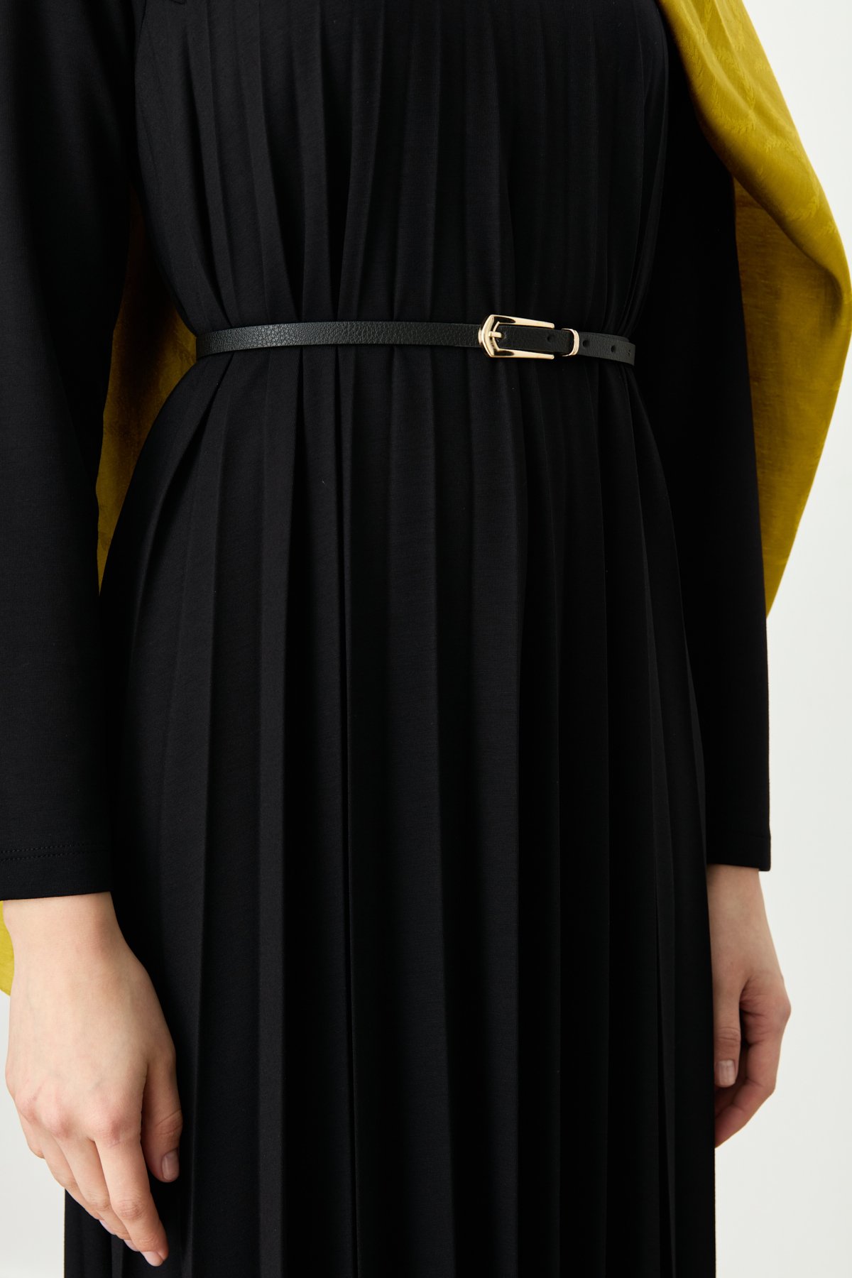 MY312 Dress Piliseli Elbise  Siyah_modest