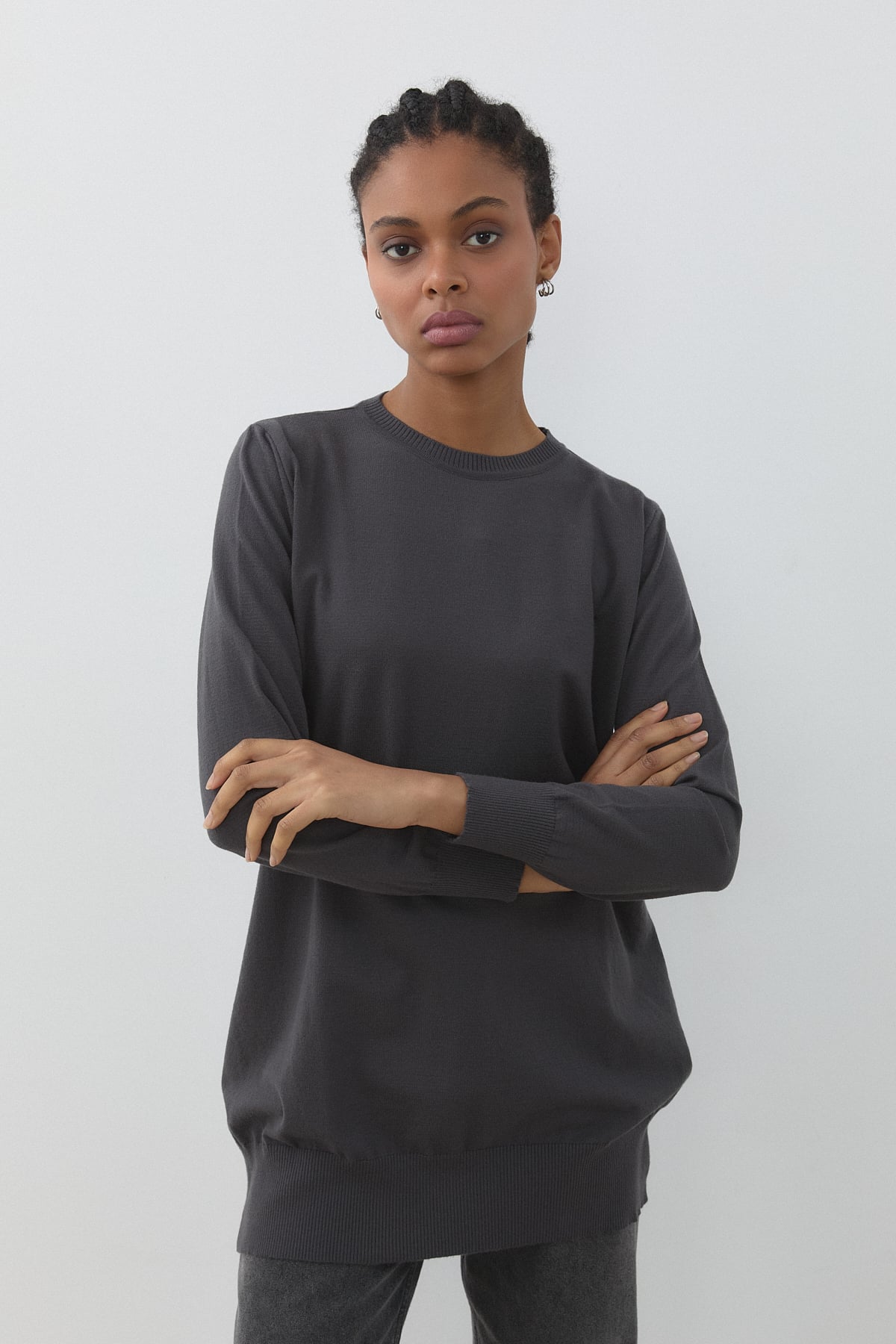 Nihan Basic Triko Tunik  Füme