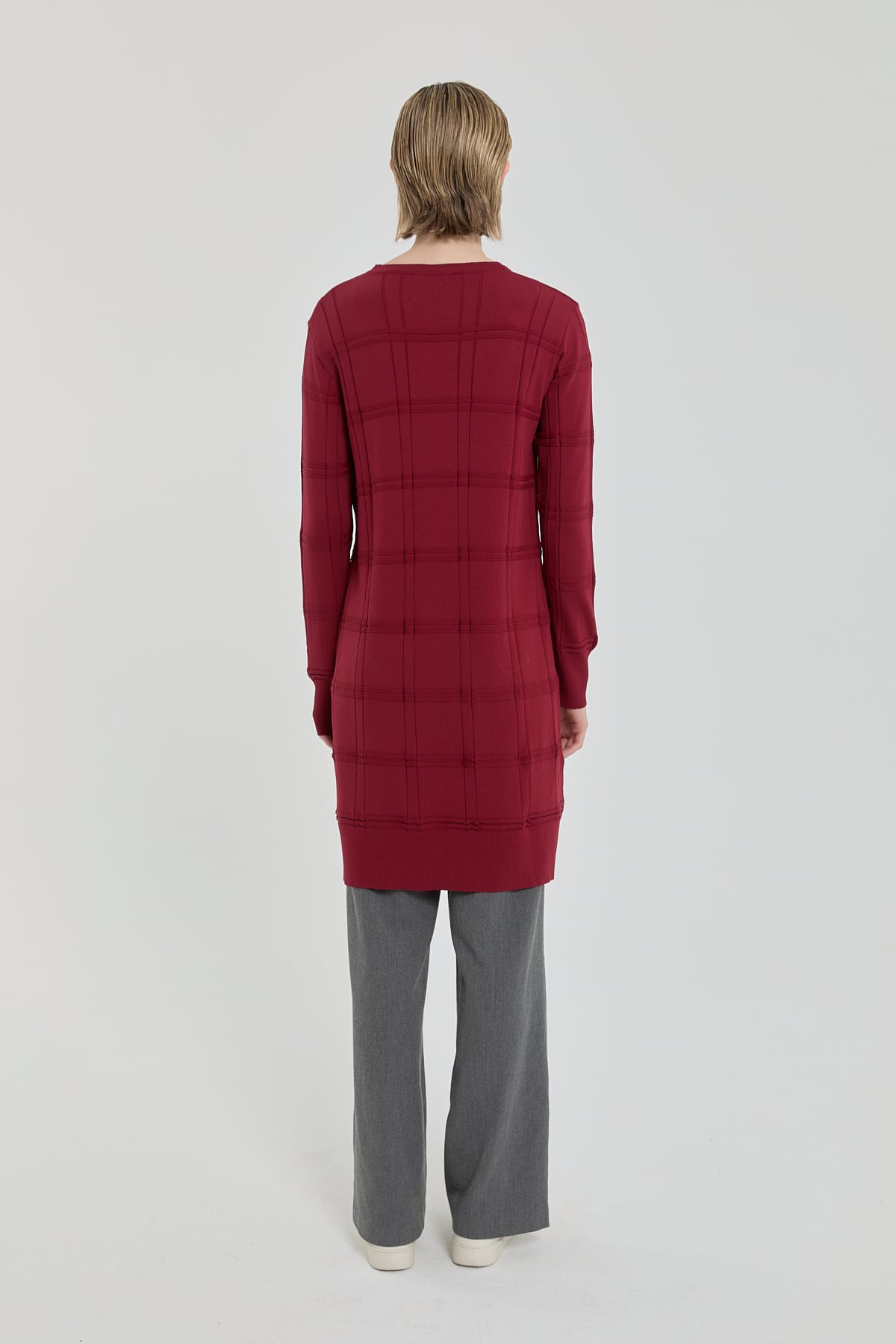 Nihan Kendinden Desenli Rayon Triko Tunik  Bordo