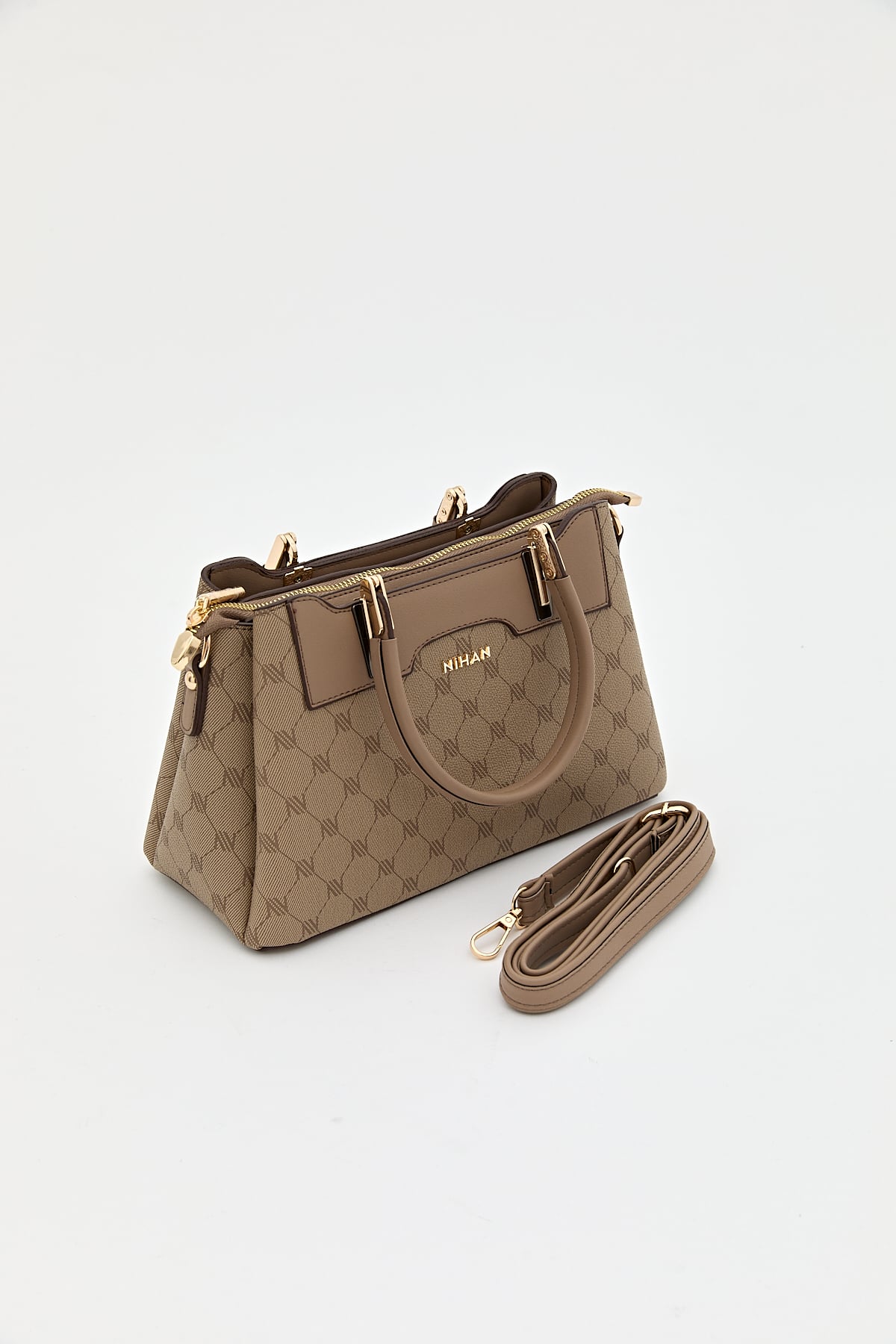 Nihan Monogram Tote Çanta  Bej