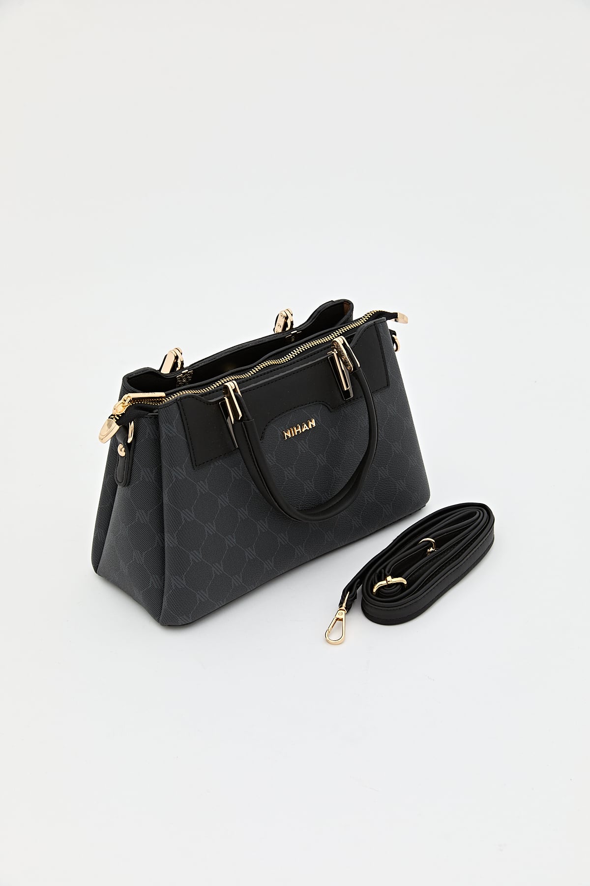 Nihan Monogram Tote Çanta  Siyah