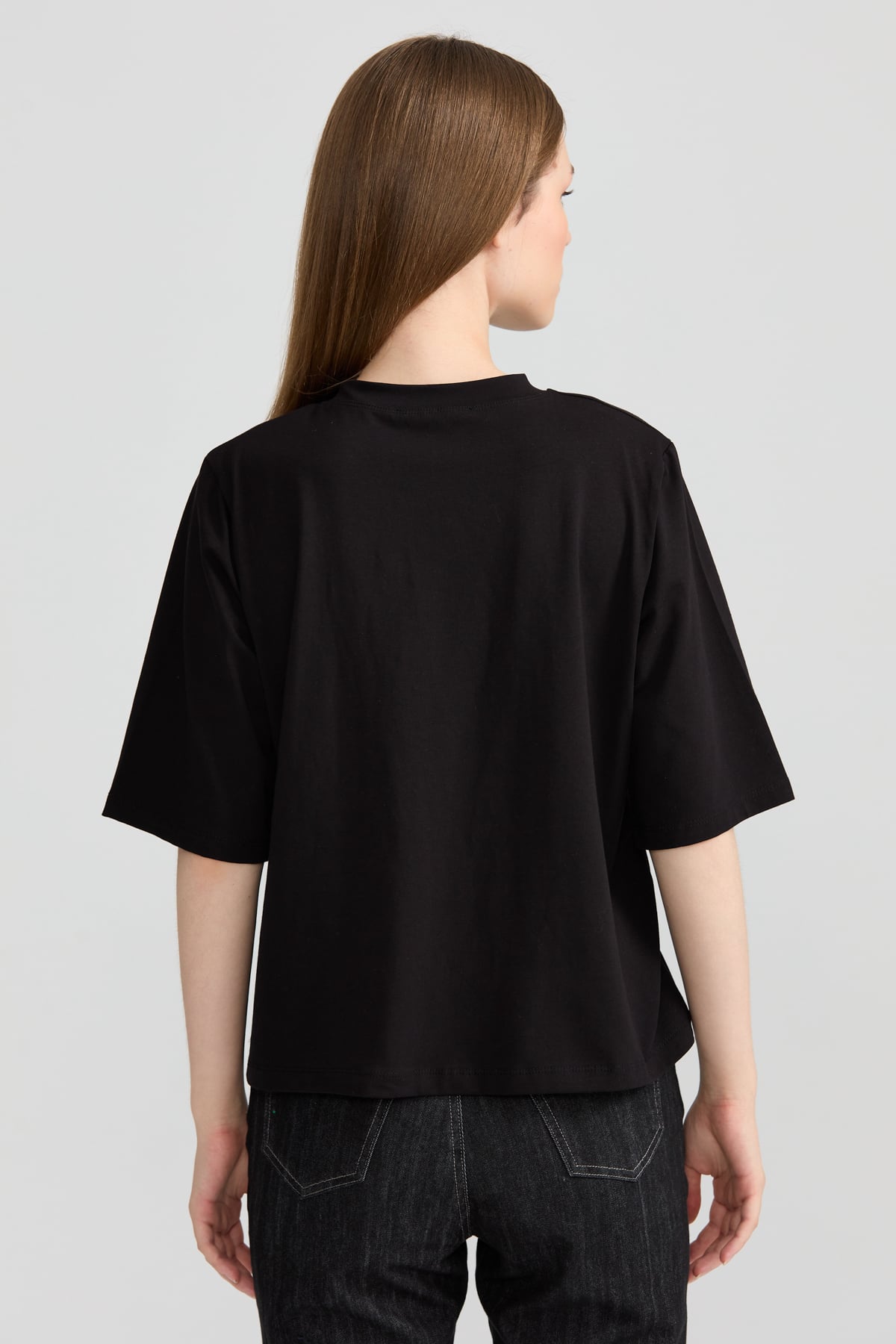 NİHAN T-Shirt Nihan %100 Real Baskılı Oversize Kısa T-Shirt  Siyah_modest