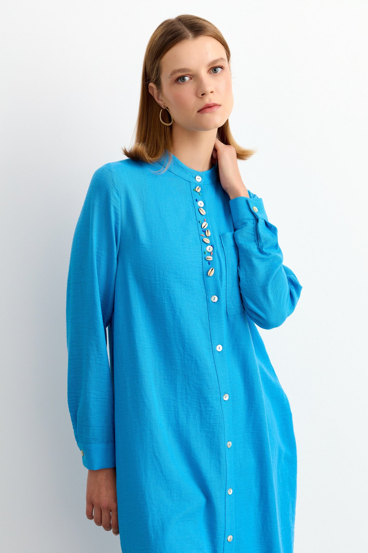 NİHAN Tunik Nihan Aksesuar Detaylı Tunik  Mavi_modest