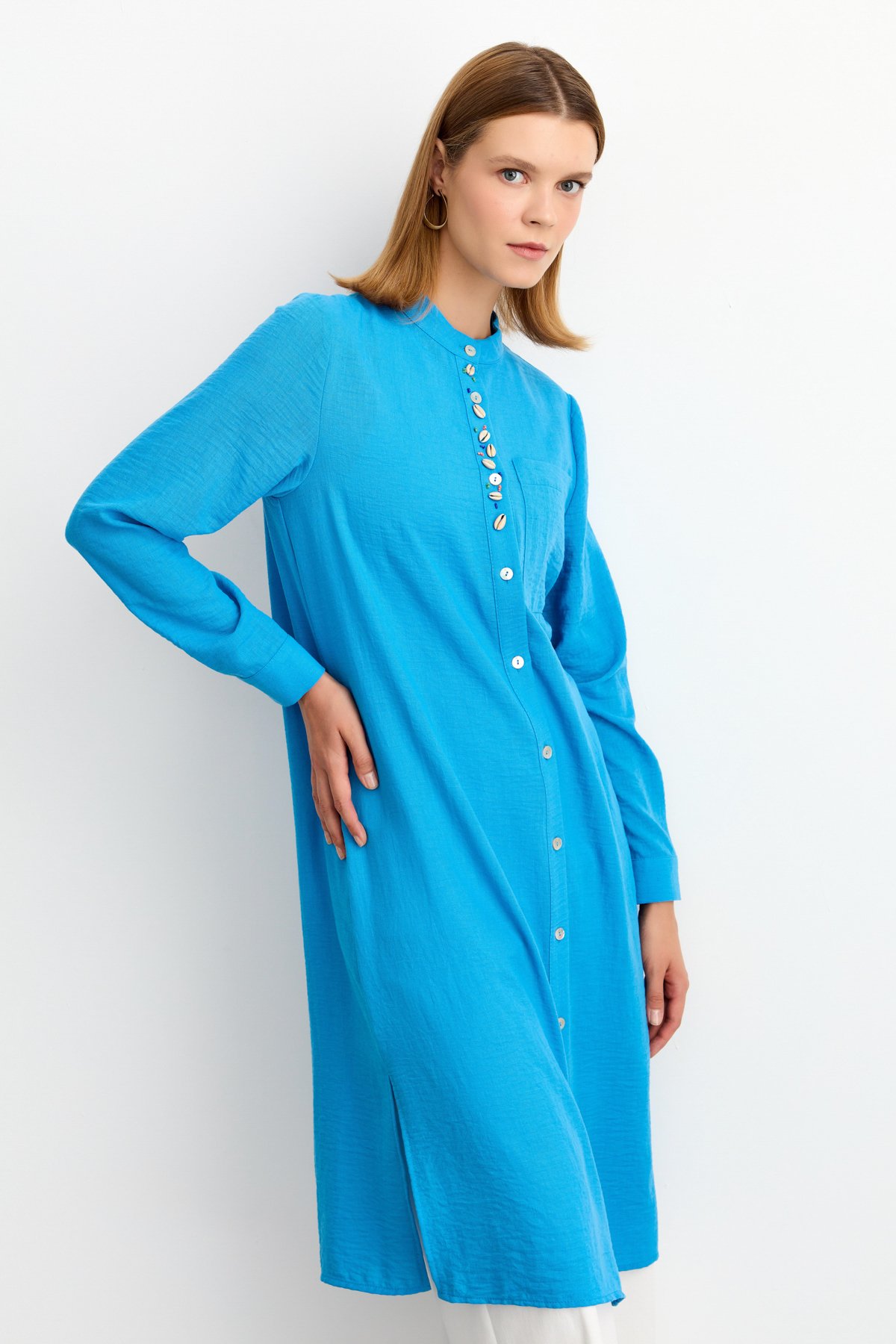 NİHAN Tunik Nihan Aksesuar Detaylı Tunik  Mavi_modest