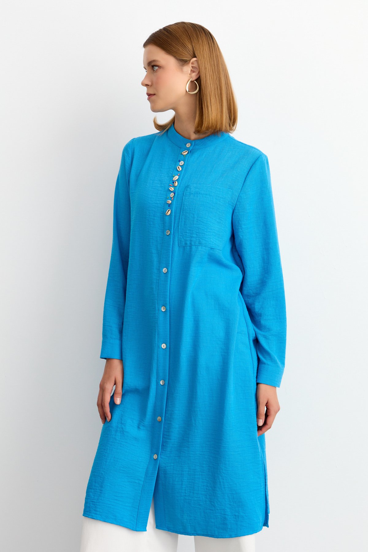 NİHAN Tunik Nihan Aksesuar Detaylı Tunik  Mavi_modest