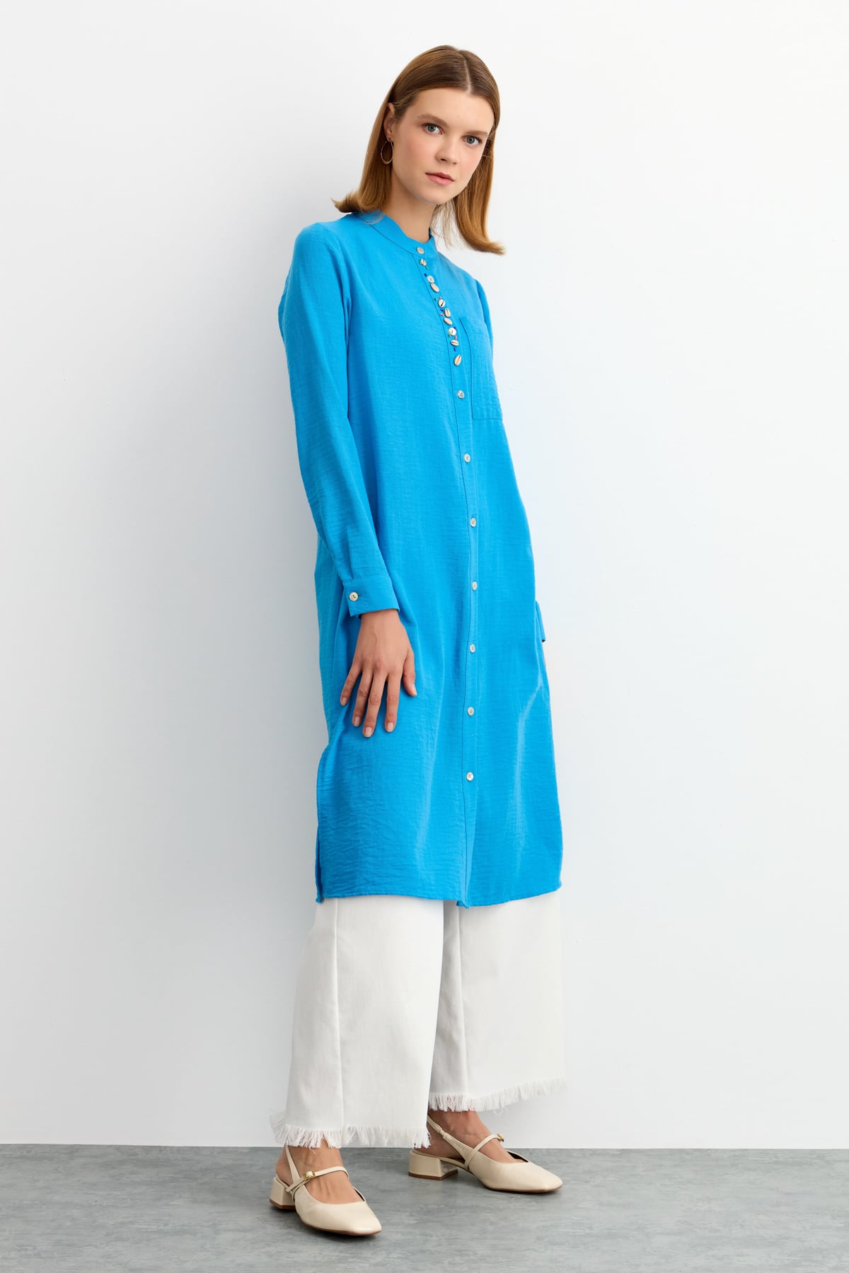 NİHAN Tunik Nihan Aksesuar Detaylı Tunik  Mavi_modest