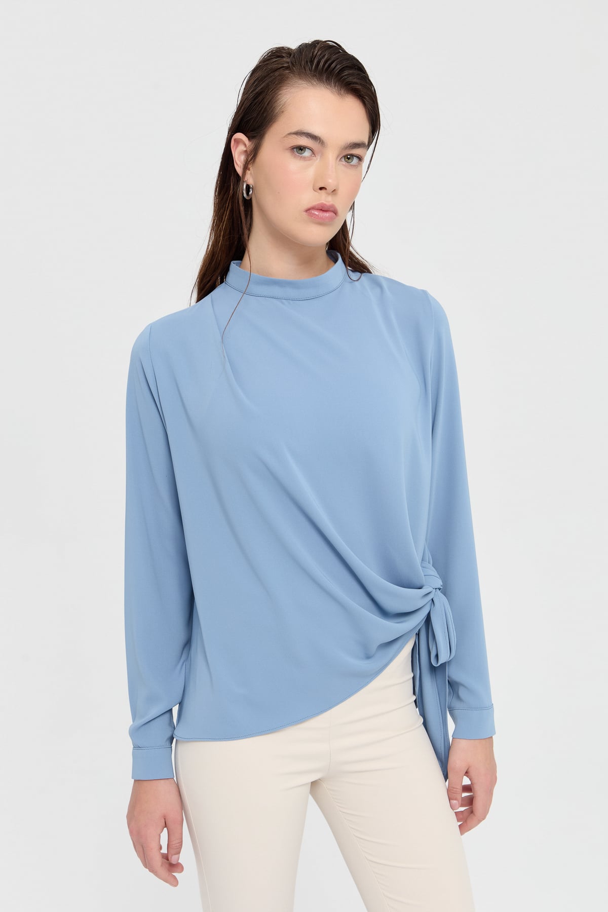 NİHAN Bluz Nihan Anvelop Bağlamalı Bluz  Mavi_modest