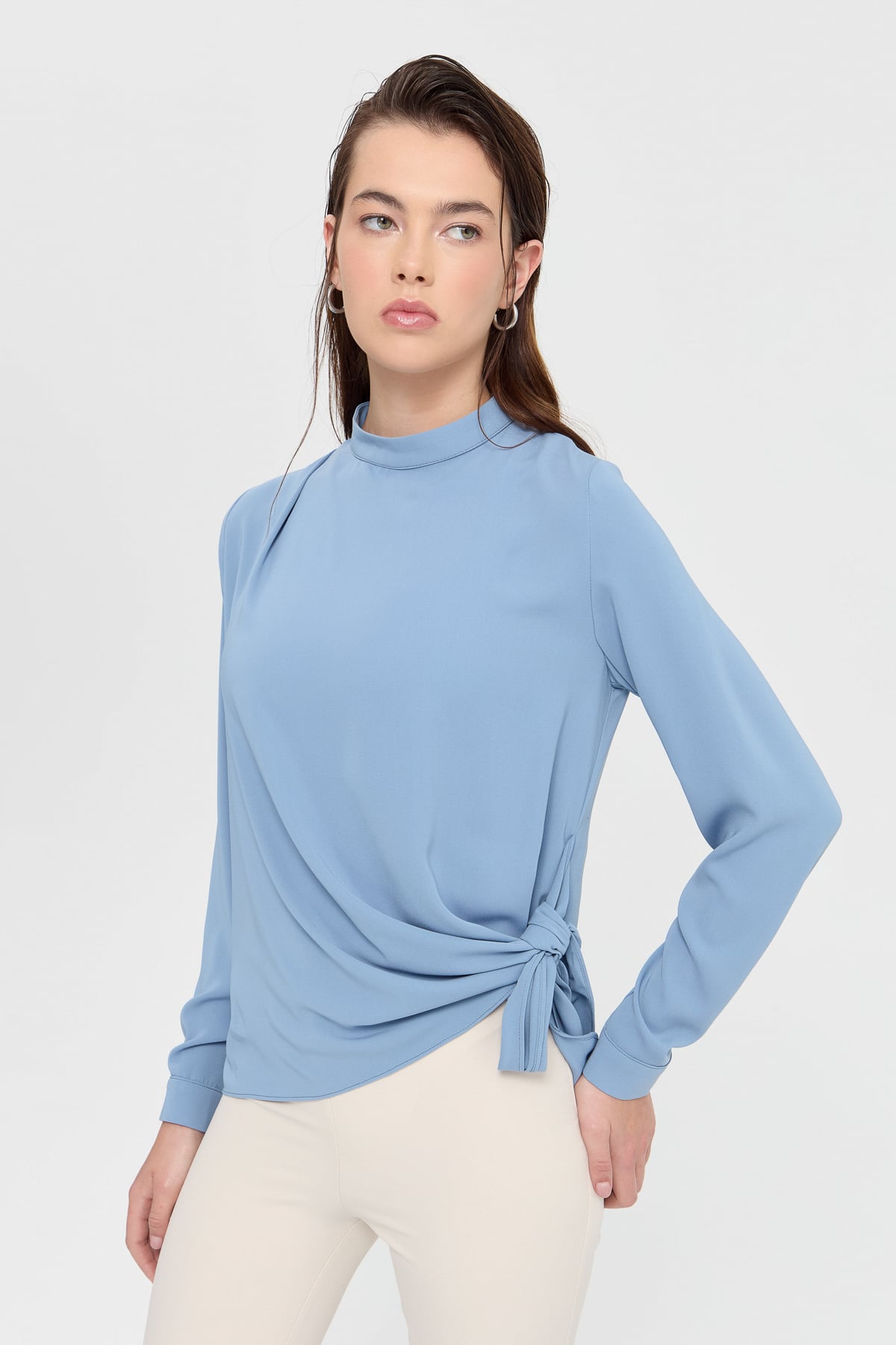 NİHAN Bluz Nihan Anvelop Bağlamalı Bluz  Mavi_modest