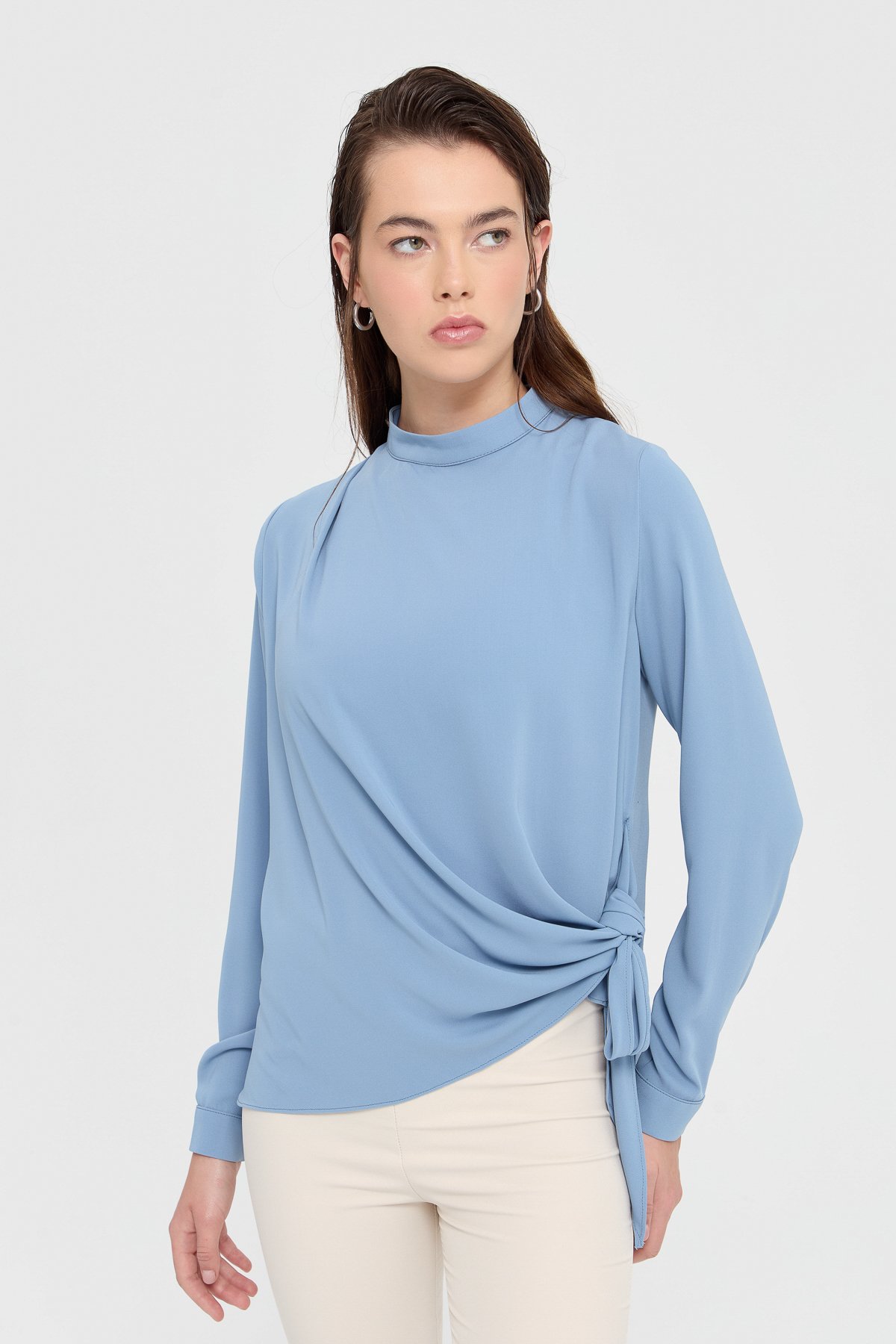 NİHAN Bluz Nihan Anvelop Bağlamalı Bluz  Mavi_modest