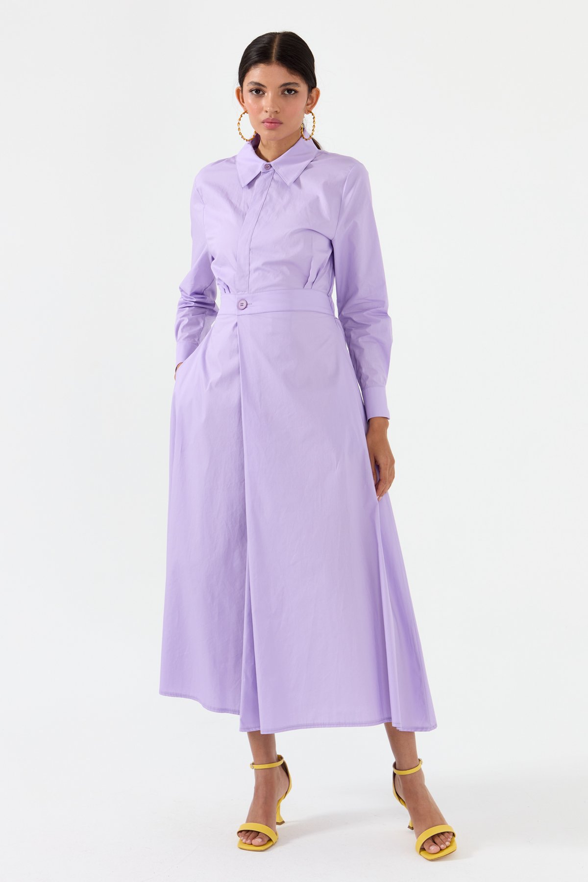 NİHAN Dress Nihan Anvelop Kapama Poplin Elbise  Lila_modest