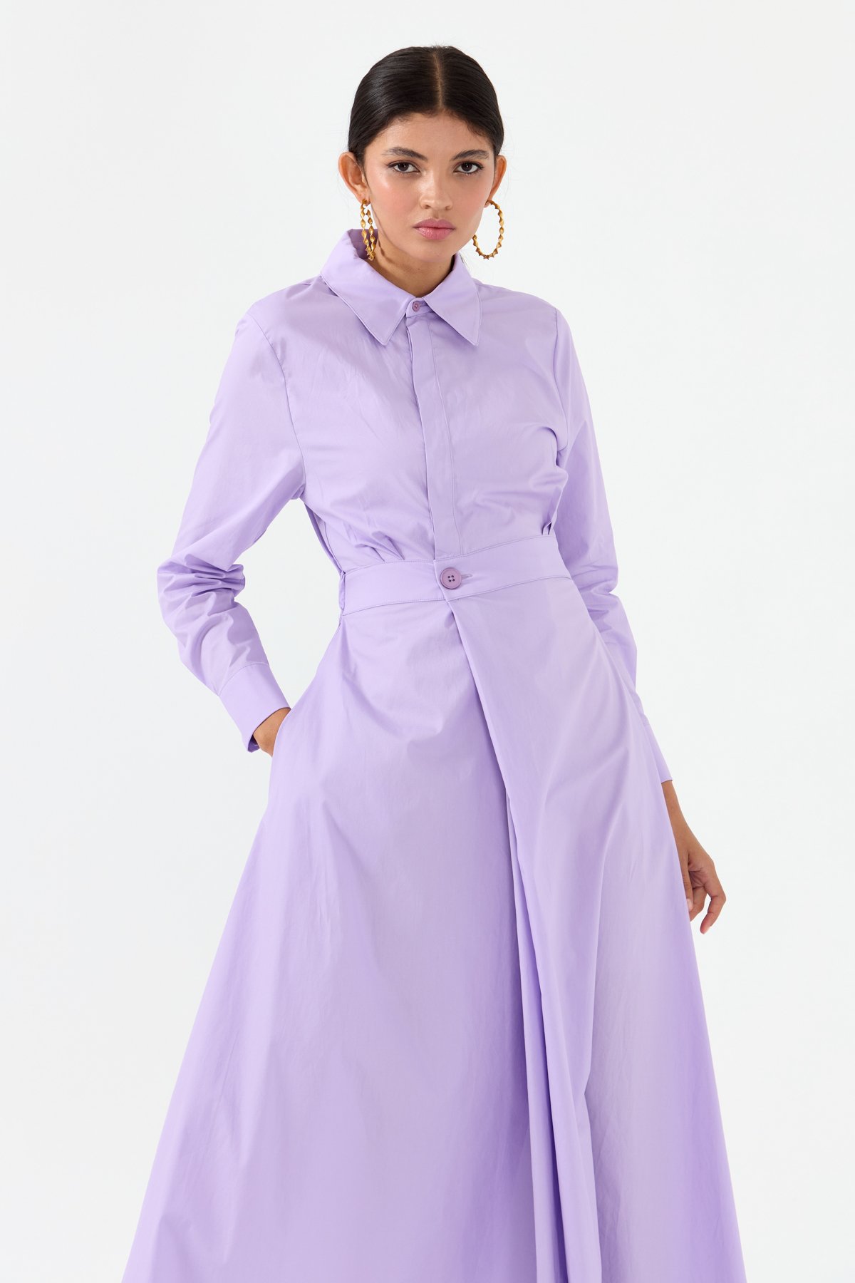 NİHAN Dress Nihan Anvelop Kapama Poplin Elbise  Lila_modest