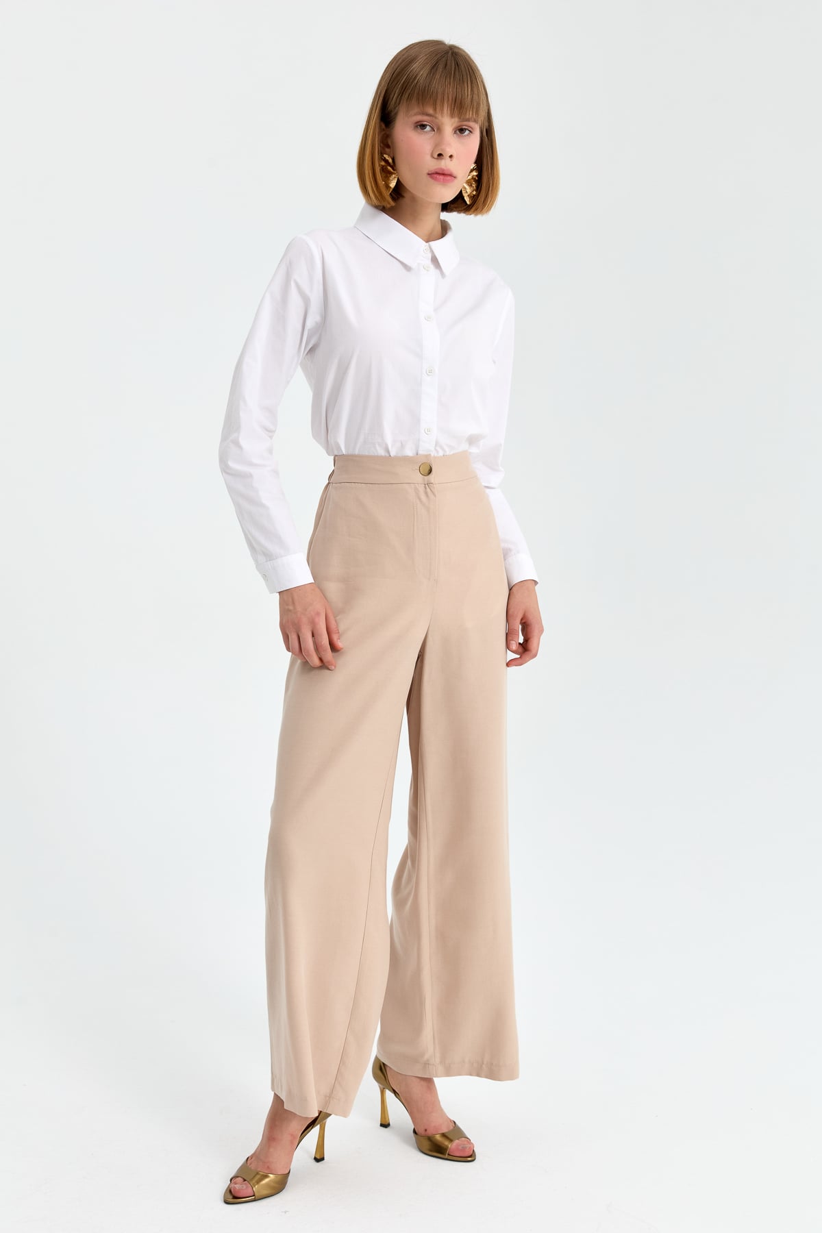 NİHAN Pantolon Nihan Arka Beli Lastikli Cupra Pantolon  Bej_modest