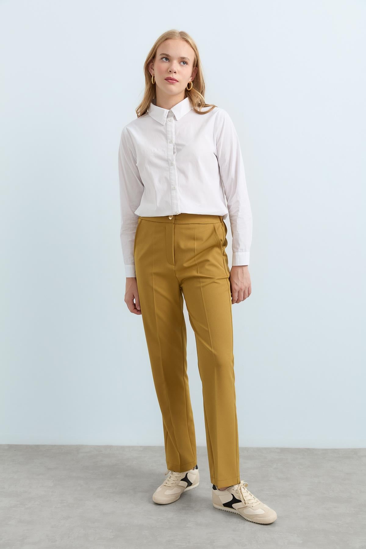 NİHAN Pants Nihan Arka Beli Lastikli Ütü İzli Pantolon  Asit_modest