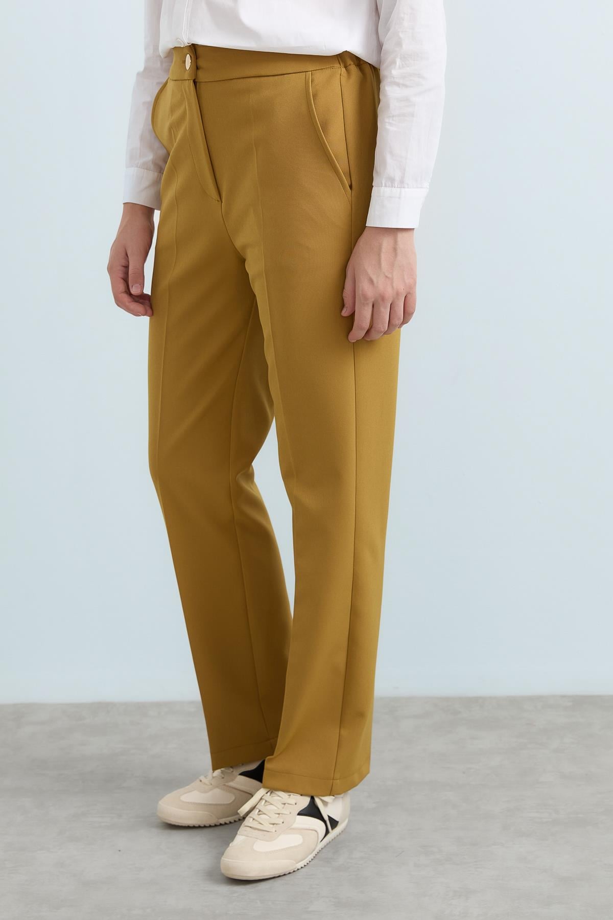 NİHAN Pants Nihan Arka Beli Lastikli Ütü İzli Pantolon  Asit_modest