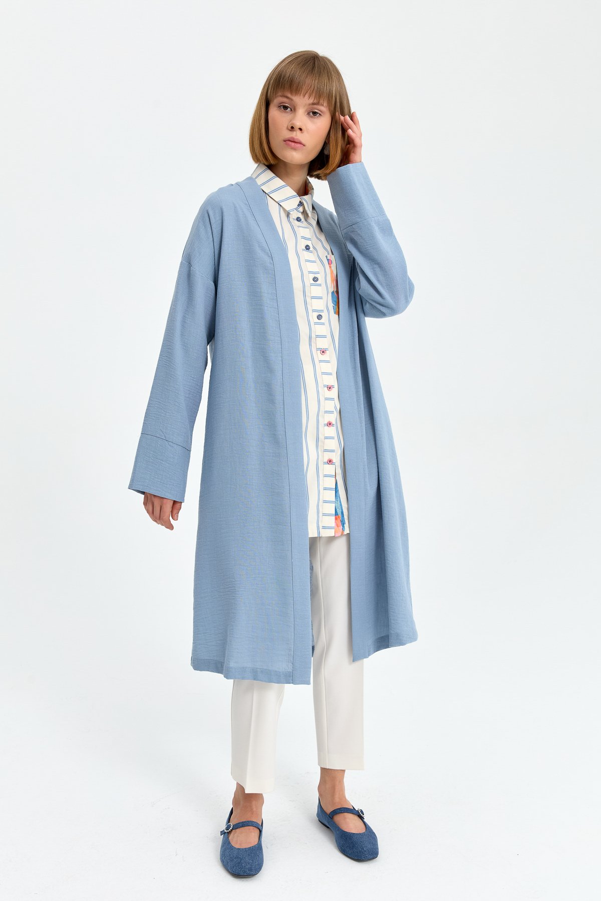 NİHAN Kimono Nihan Arkası Aller Detaylı Kimono  Mavi_modest