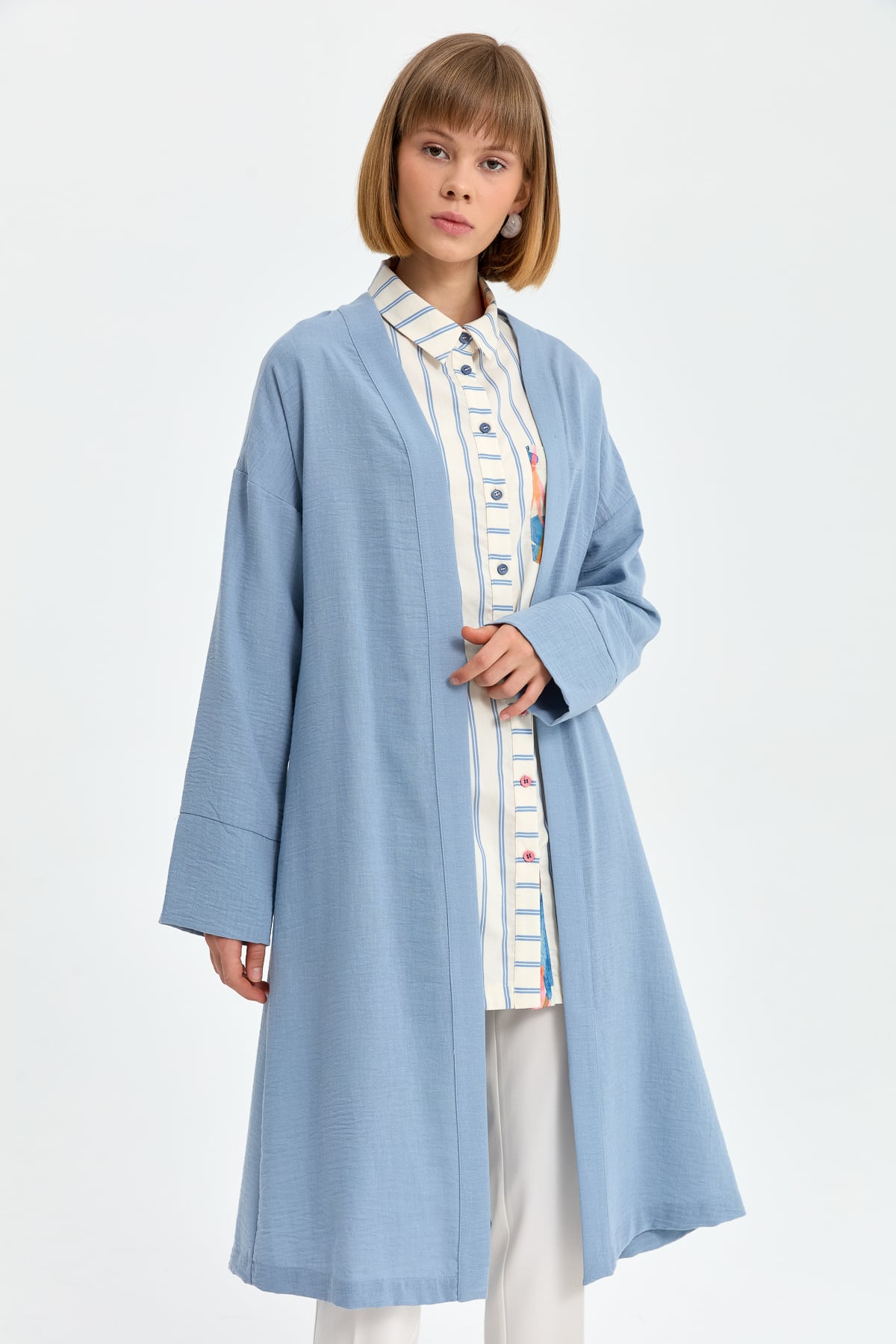 NİHAN Kimono Nihan Arkası Aller Detaylı Kimono  Mavi_modest