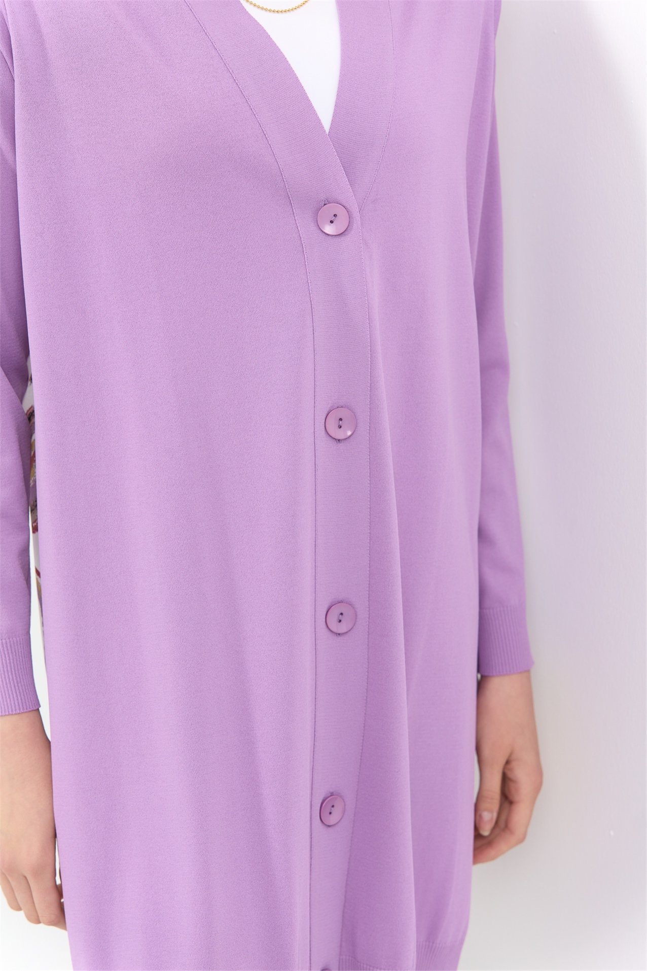 NİHAN Uzun Hırka Nihan Arkası Şal Desenli Rayon Uzun Hırka  Lila_modest