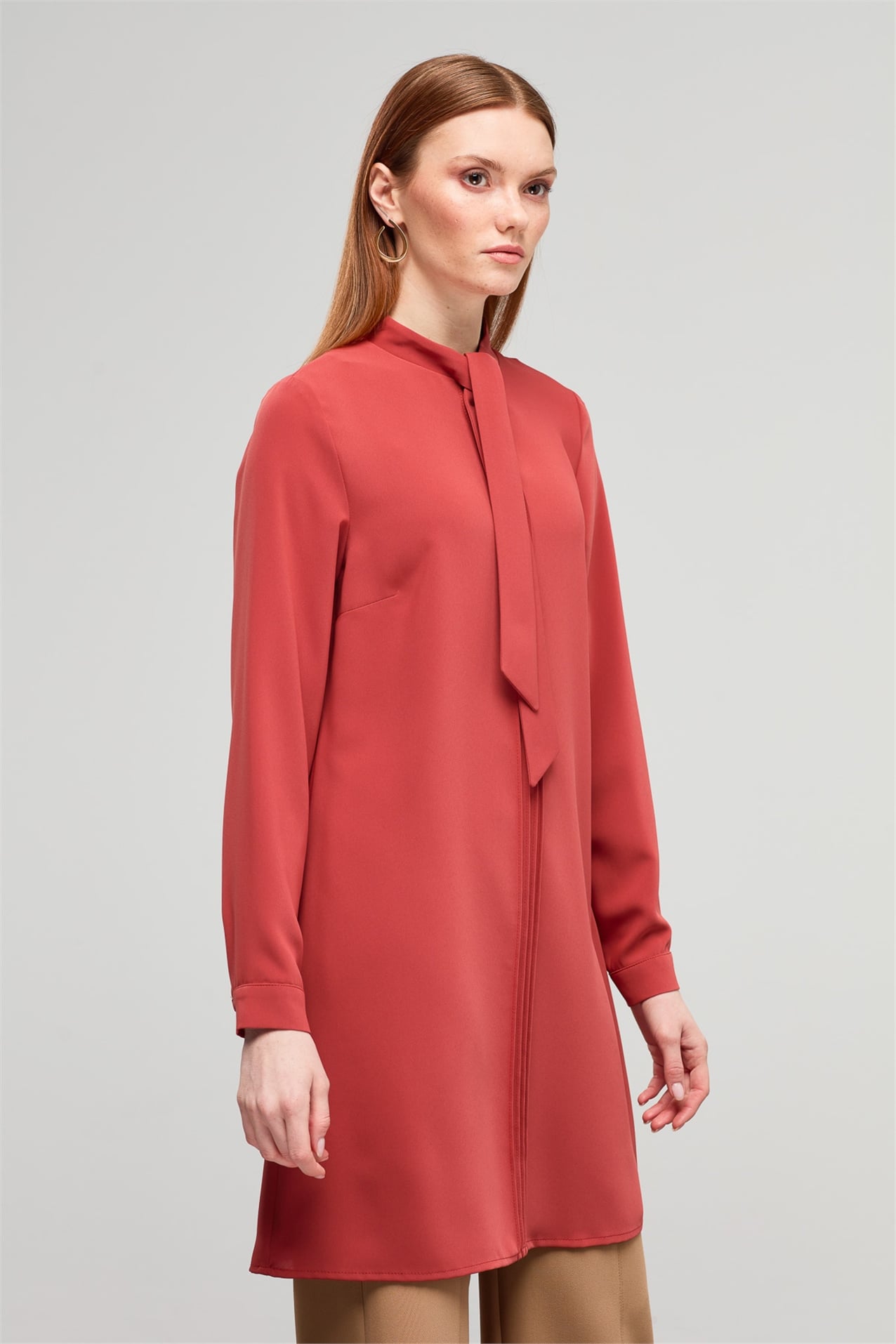 NİHAN Tunik Nihan Bağlama Yakalı Tunik  Kiremit_modest